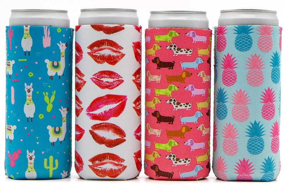 Slim Can Coolers - Neoprene Insulated Slim Can Cooler for Tall Skinny 12oz Cans like Truly Hard Seltzers and Red Bull - 4 Pack