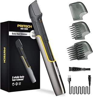 PRITECH Body Hair Trimmer for Men, Body Hair Groomers with Guard Comb, Rechargeable Hair Trimmer for Pubic Area, Back, Face, Legs and Beard