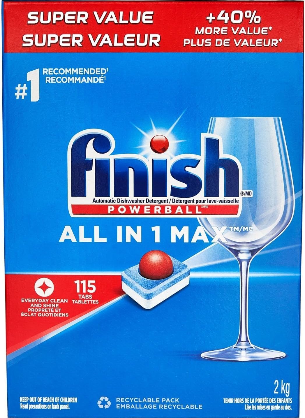 Finish - All in 1 MAX - Dishwasher Detergent - Powerball - Dishwashing Tablets Powerful Clean- Dish Tabs - Fresh Scent, 115 Count - Packaging May Vary