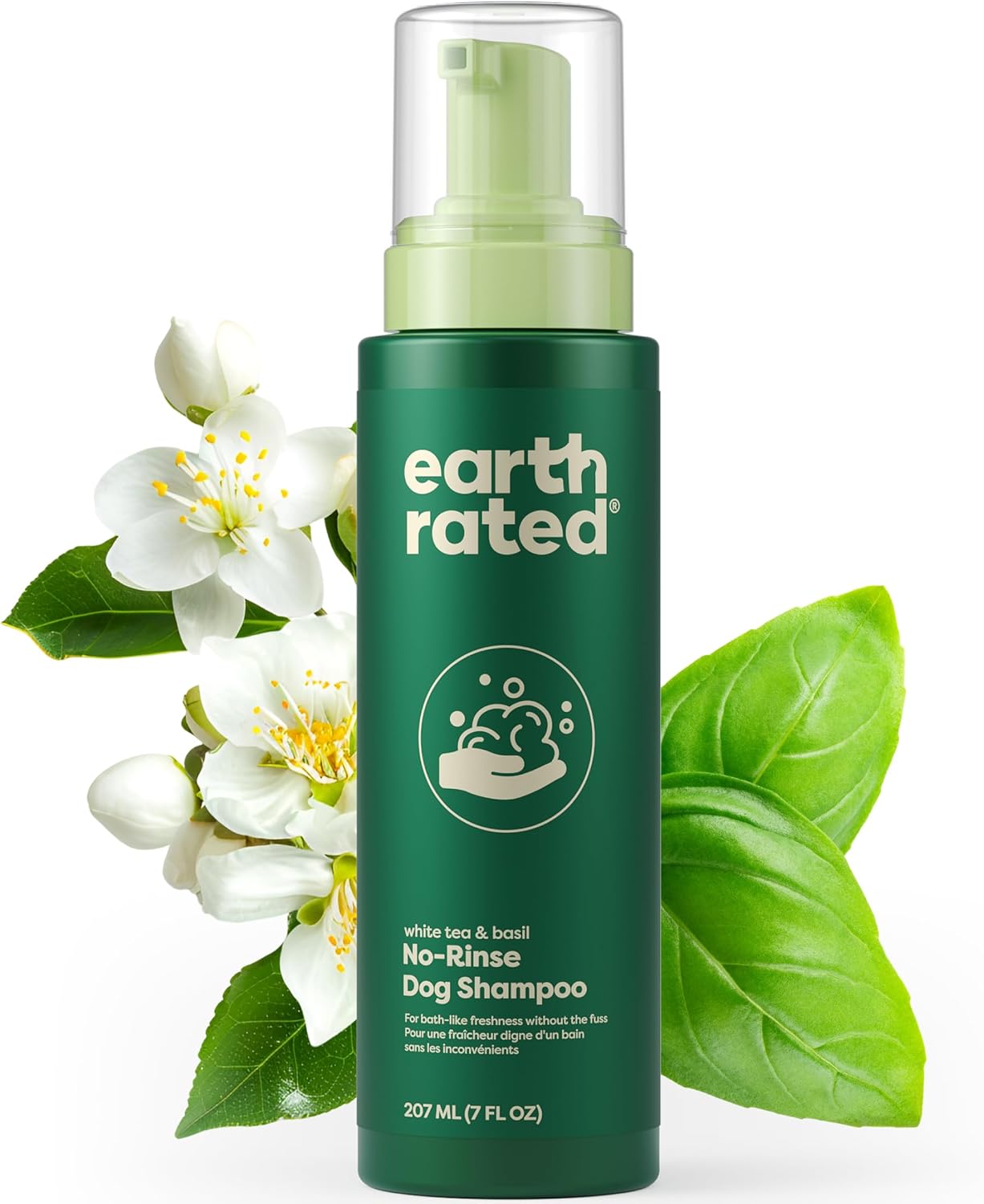 Earth Rated No-Rinse Dog & Puppy Shampoo, Convenient Waterless Dog Shampoo for Cleaning, Conditioning & Detangling, for All Coat Types, Refreshing White Tea & Basil Scent, 7 oz.