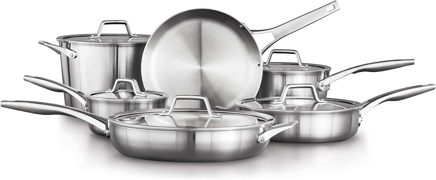 Calphalon Stainless Steel Kitchen Cookware, 11-Piece Pots and Pans Set with Stay-Cool Handles, Dishwasher & Oven Safe, Silver