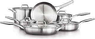 Calphalon Stainless Steel Kitchen Cookware, 11-Piece Pots and Pans Set with Stay-Cool Handles, Dishwasher & Oven Safe, Silver