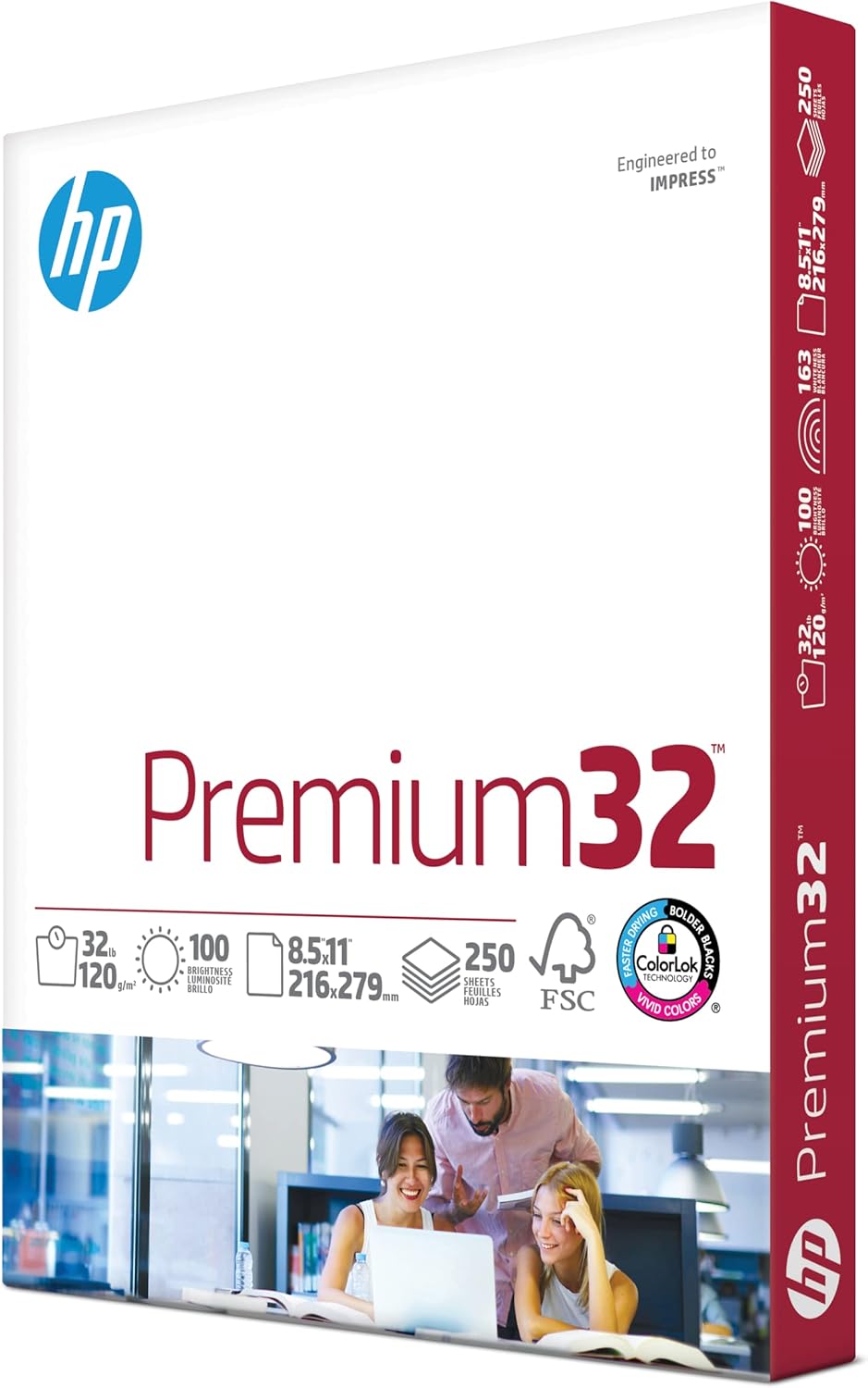 HP Papers | 8.5 x 11 Paper | Premium 32 lb | 1 Ream - 250 Sheets | 100 Bright | Made in USA - FSC Certified | 113500R