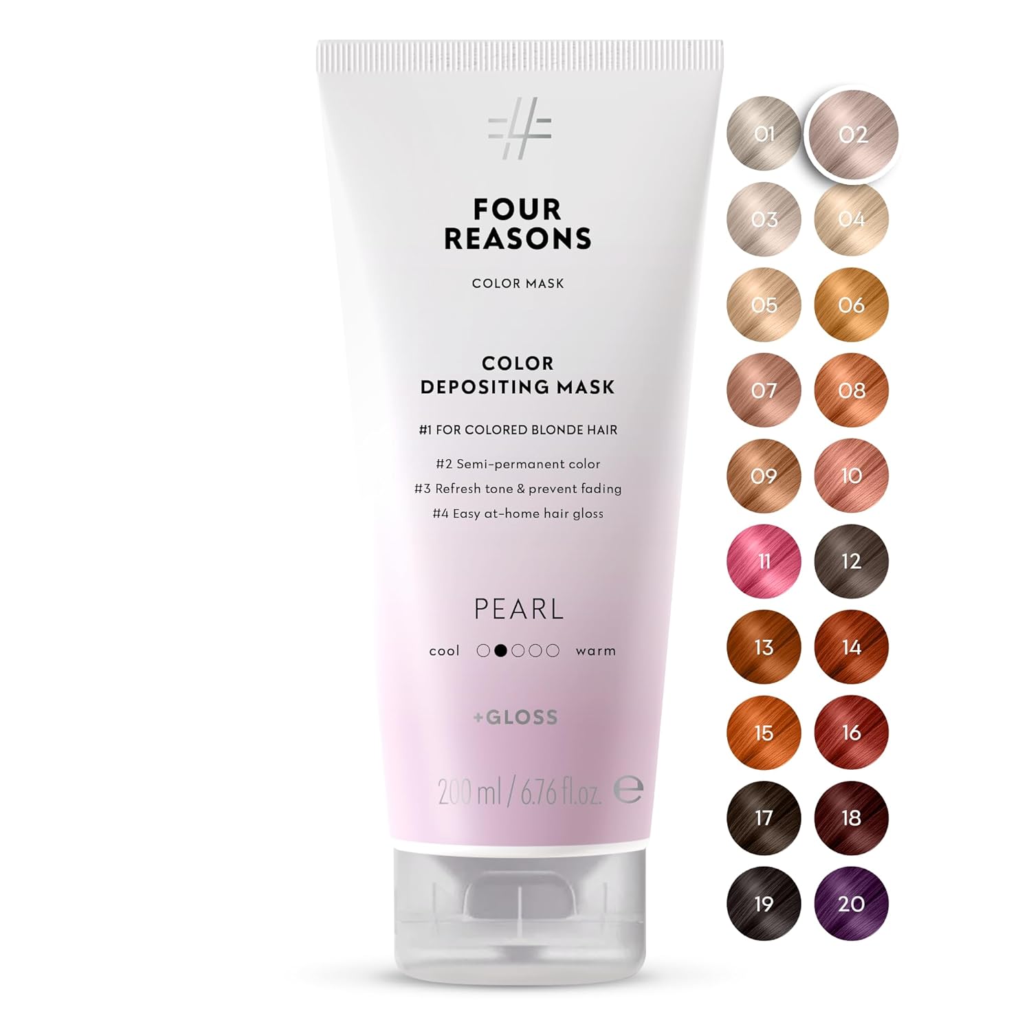 FOUR REASONS Color Mask, Pearl Blonde (27 Colors) – Hair Gloss & Color Depositing Conditioner – Semi Permanent Hair Toner for Color-Treated Hair Color For Women – Vegan & Cruelty-Free – 6.76 fl oz