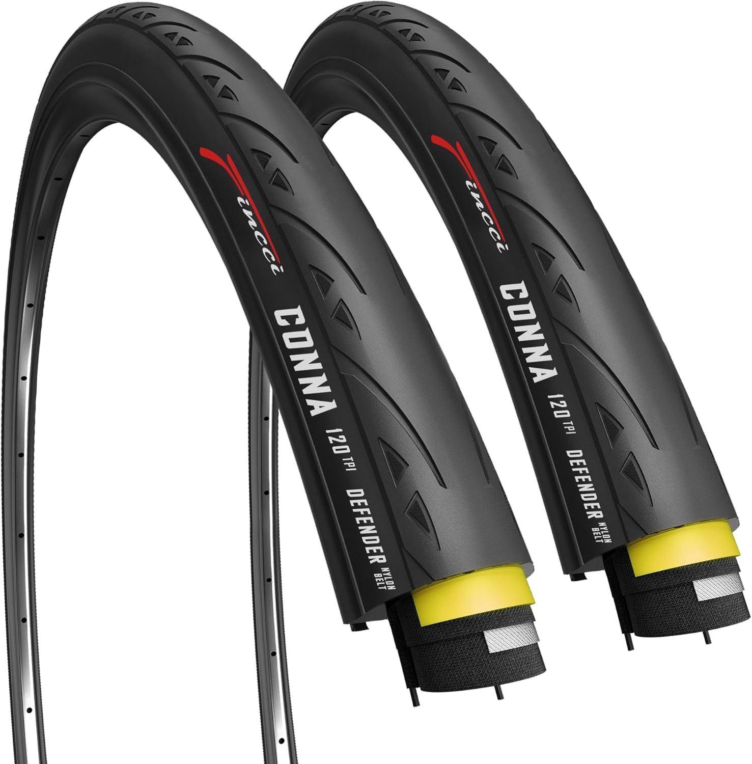 Fincci Foldable 700 x 25c Road Tyres - Pair Slick 700c Tyres 25-622 with 1mm Nylon Puncture Proof 120 TPI - 28 inch Bike Tyres for Carrera, Racing, Gravel bikes