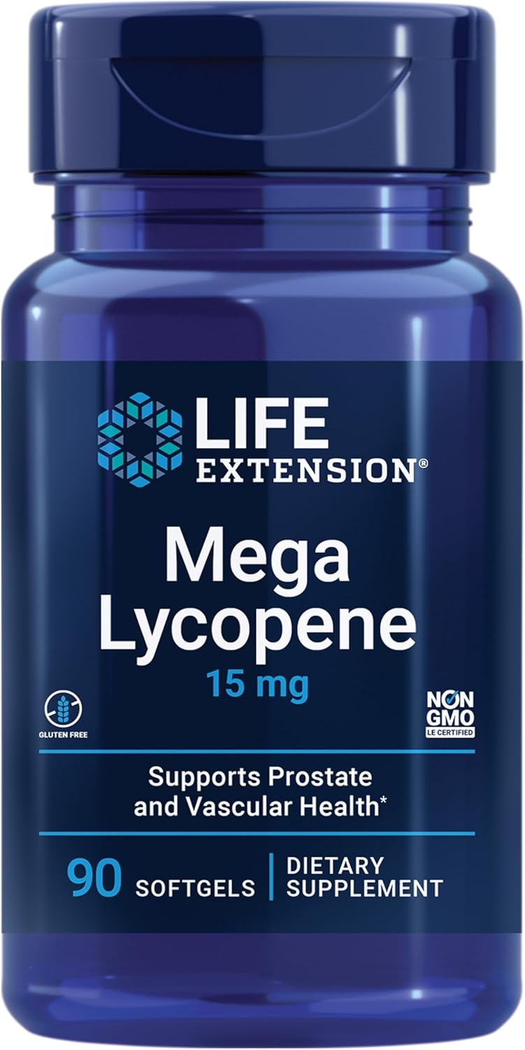 Life Extension Mega Lycopene, Prostate Health, arterial Health, antioxidant Defense, Gluten-Free, Non-GMO, 90 softgels
