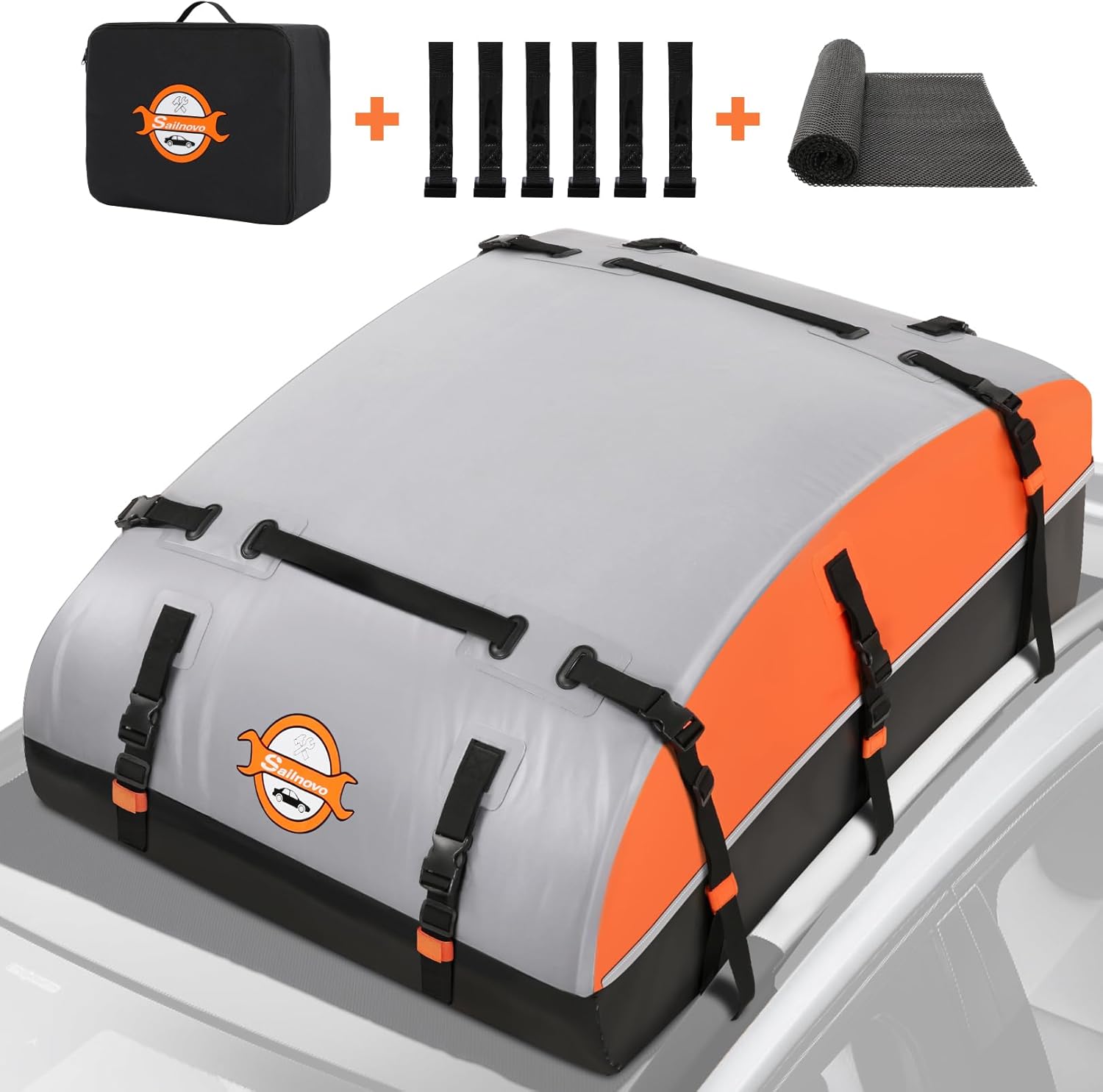 Sailnovo Car Rooftop Cargo Carrier Bag 21 Cubic, PVC Vehicle Soft-Shell Car Top Carrier for Cars with/Without Roof Rack, Waterproof Roof Bag Includes Anti-Slip Mat,10 Reinforced Straps, 6 Door Hooks