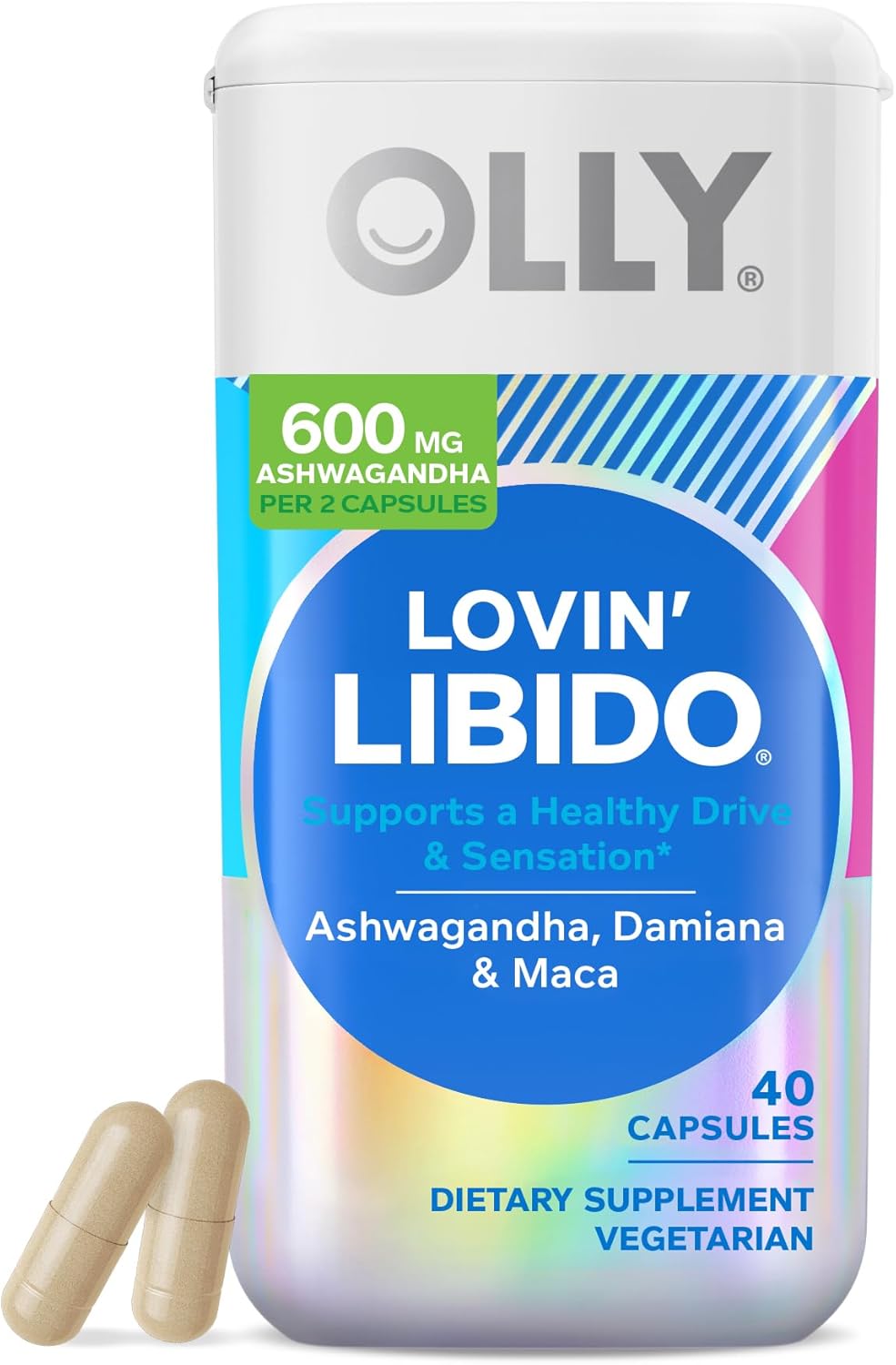 OLLY Lovin Libido Capsules, Boost Desire With Ashwagandha, Maca & Damiana, Vegetarian, Supplement for Women, 20 Day Supply - 40 Count