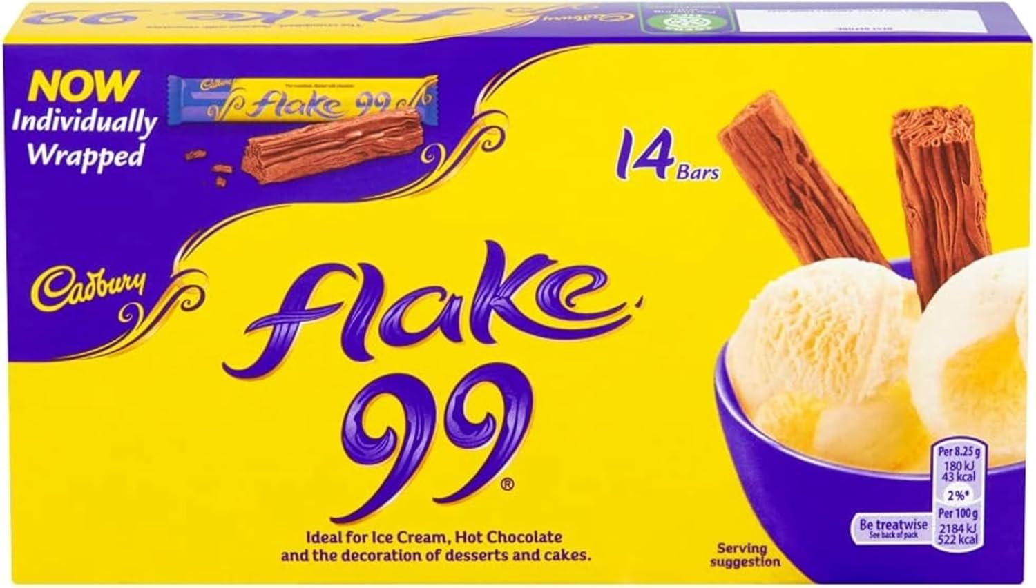 Cadbury Flake 99 Chocolate Bar, Individually Wrapped Flaky Milk Chocolate Bars, 14 x 8.25 g (Pack of 1)