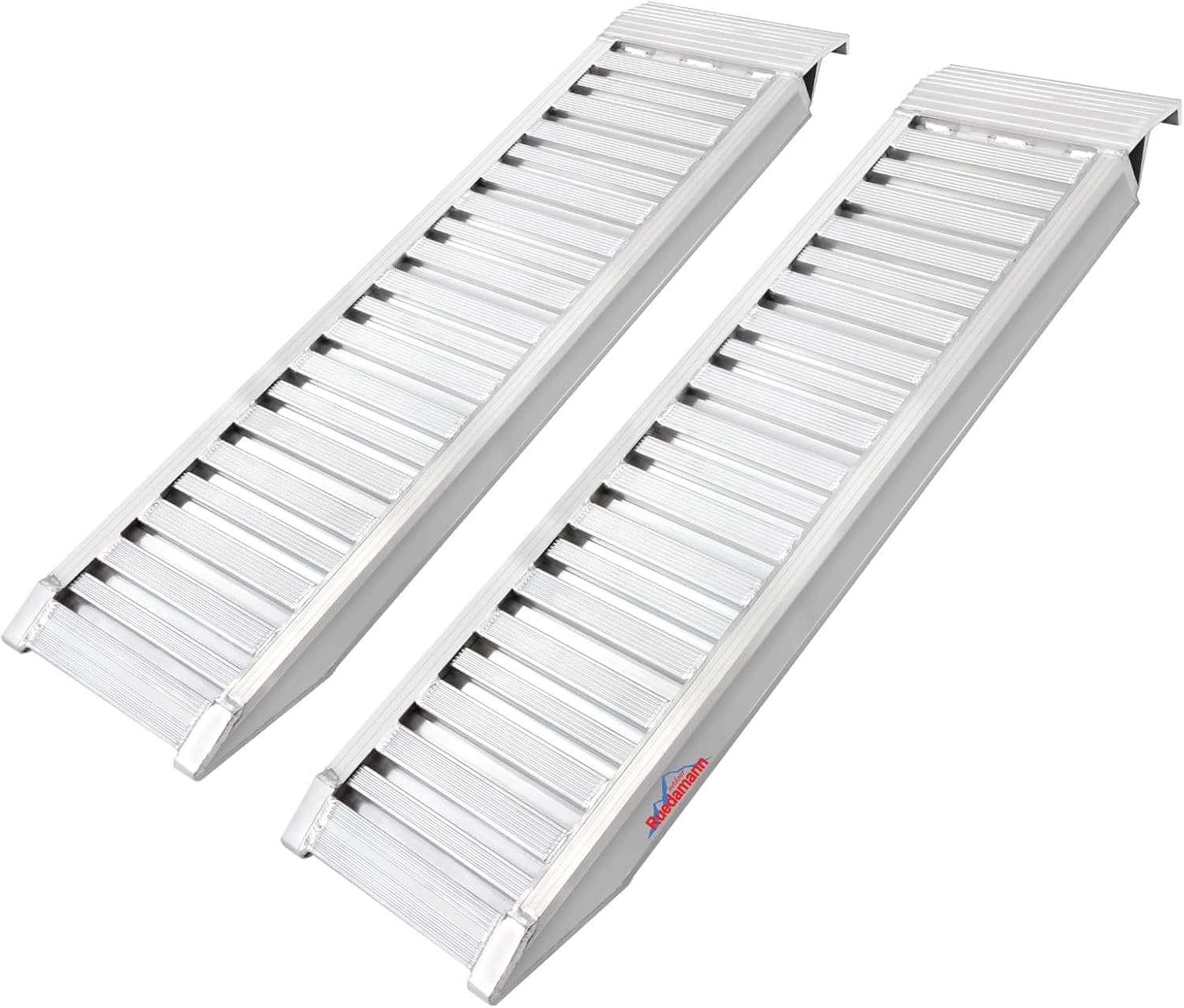 Ruedamann 4Ft Aluminum Loading Ramp 6600 Lbs Capacity, Hook End Car Ramp, Trailer Ramp, Shed Ramp for ATVs, Motorcycles, Mowers, Carts, Pack of 2