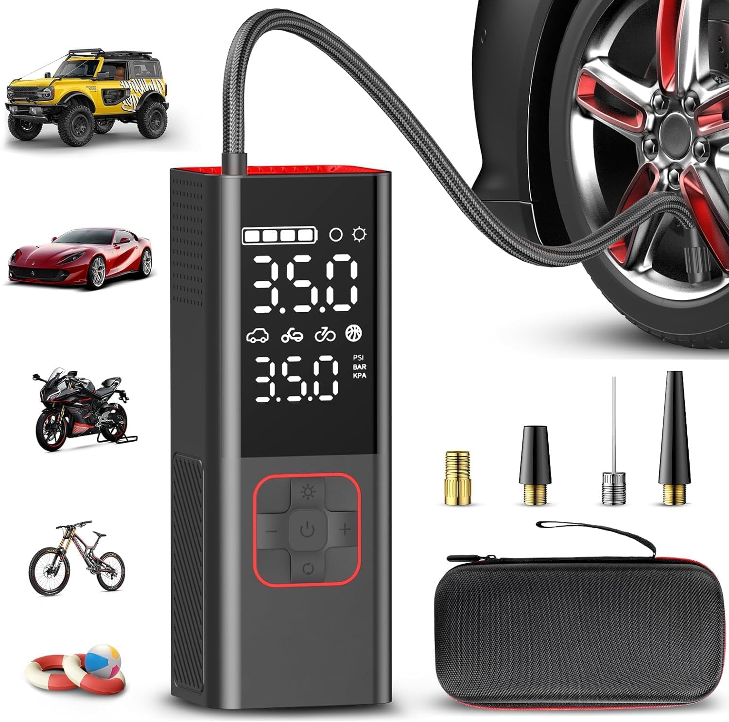 Tire Inflator Portable Air Compressor 20000mAh & 4X Faster Cordless Tire Pump for Car, Bicycle, Motorcycle, Ball, with Tire Pressure Gauge and Storage Bag (2024 New Upgraded)