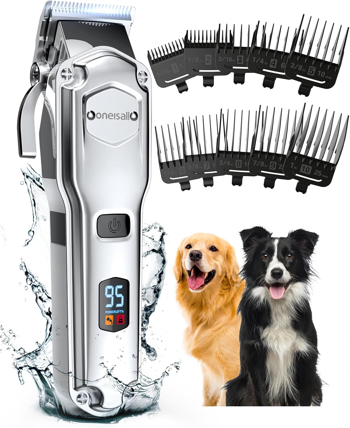 oneisall Dog Clippers for Grooming for Thick Heavy Coats/Low Noise Rechargeable Cordless Pet Shaver with Stainless Steel Blade/Waterproof Dog Shaver for Dogs Pets and Animals