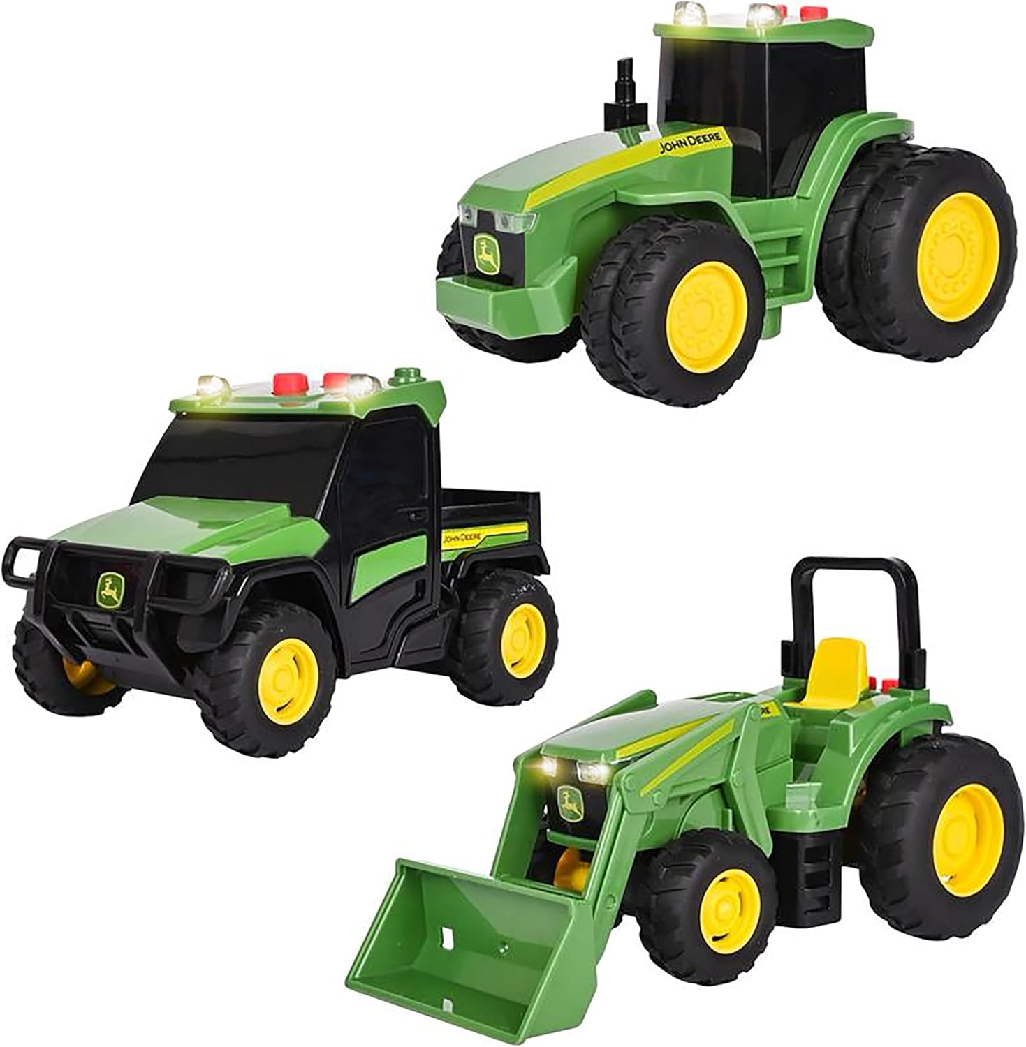 John Deere 3-Pack Set Lights and Sound Realistic 5" Farm Vehicles, 7R Series Tractor, 6105M Tractor and Gator