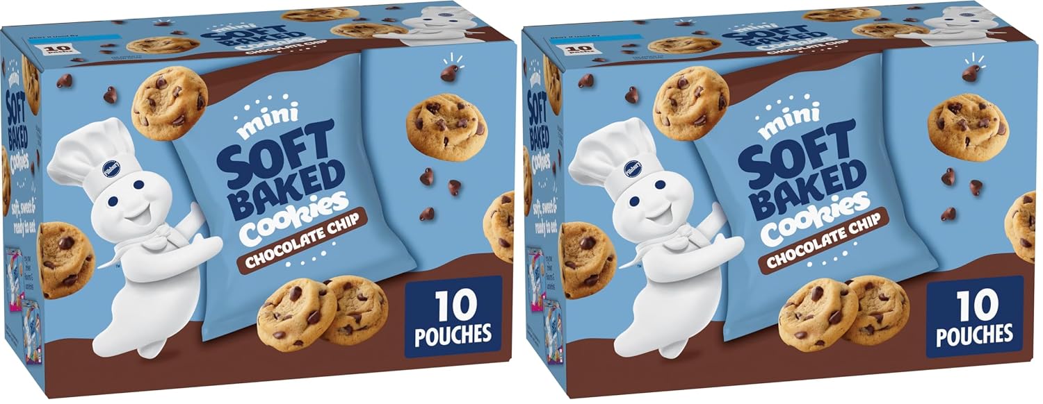 Pillsbury Mini Soft Baked Cookies, Chocolate Chip, Snack Bags, 10 Ct, 10 oz (Pack of 2)