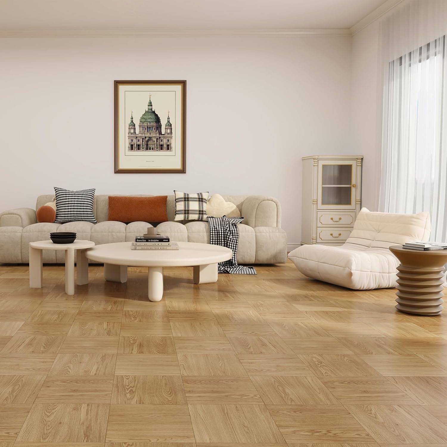 FLOREXP Peel and Stick Floor Tiles - 40 Packs Peel & Stick Floor Tiles,12x12 Inch Laminate Flooring,1.5mm Thick with Wood Effect for Dining Room, Kitchen,Bathroom Cover 3.72m²,Light Brown Wood