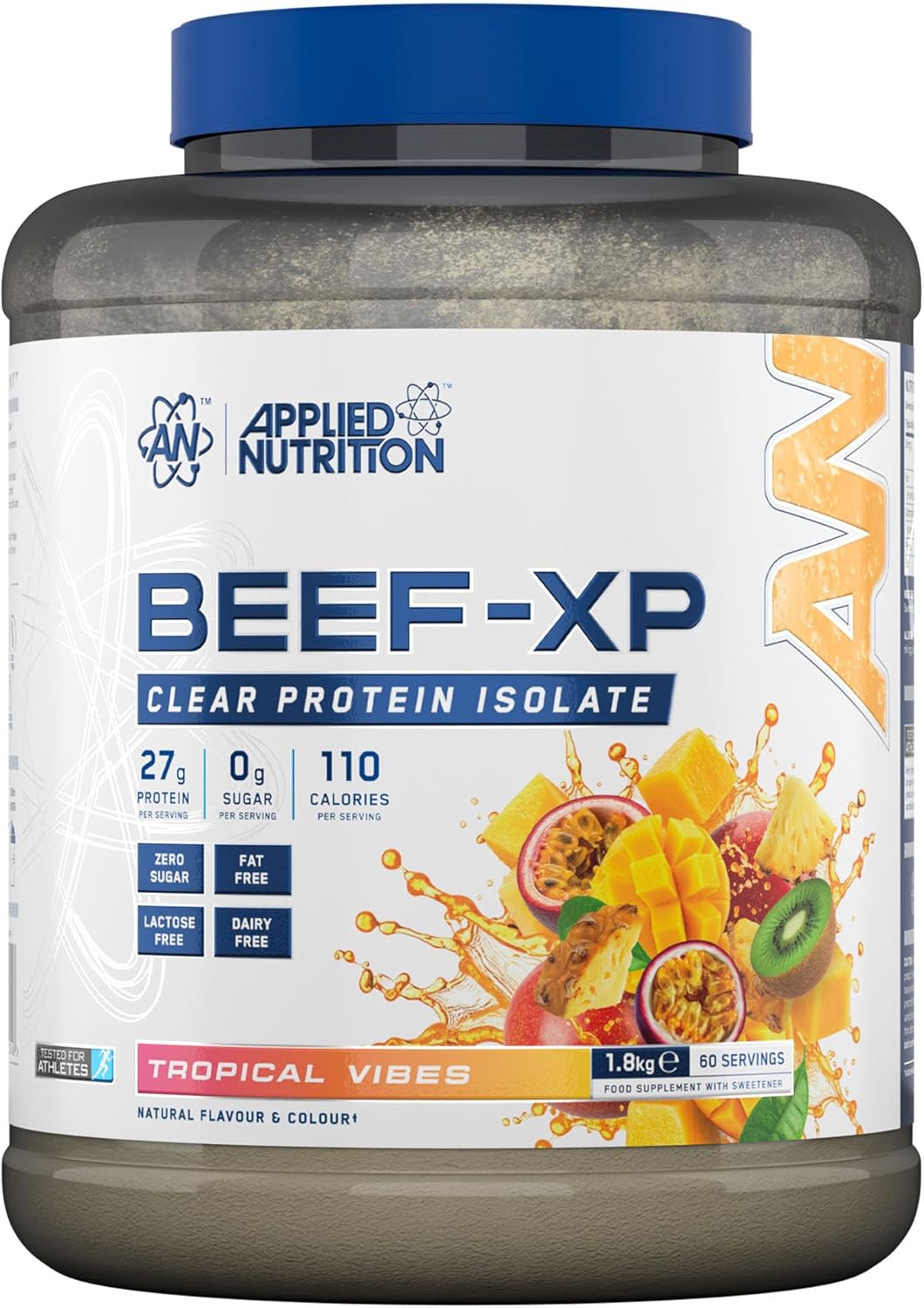 Applied Nutrition Clear Hydrolysed Beef Protein Isolate Powder, Fruit Juice Style, Dairy Free, Lactose Free, Zero Sugar, Low Fat, 1.8kg - 60 Servings (Tropical Vibes)