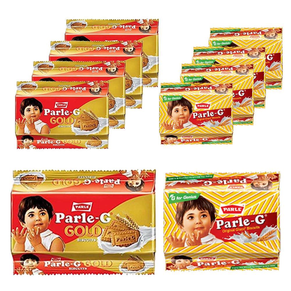 BENGAL BOX Parle-G Biscuits Combo Pack, Parle-G Biscuits (5), Parle-G Gold Biscuits (5), Total 10 Pack, Indian Snack