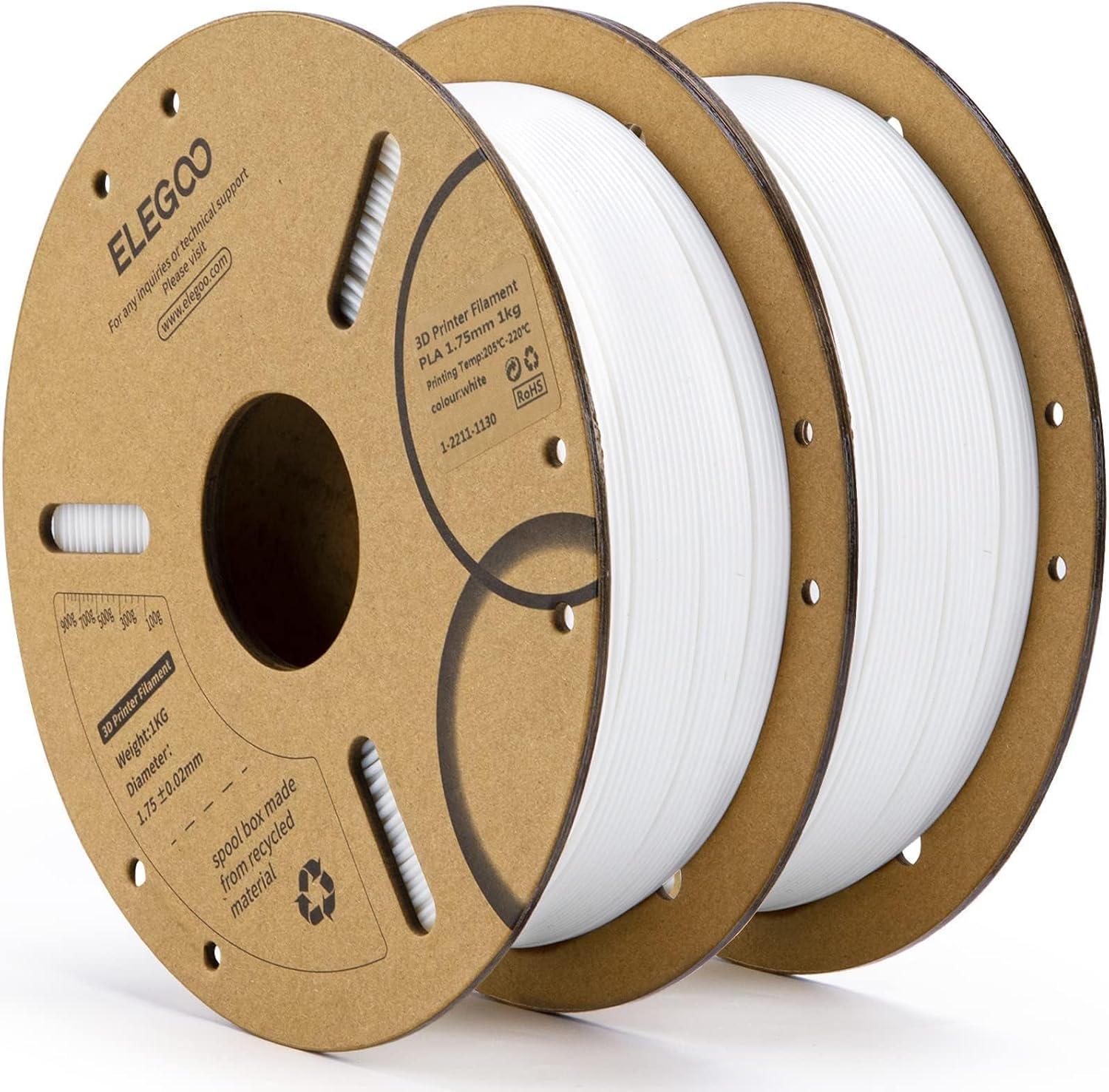 ELEGOO PLA 3D Printer Filament 1.75mm White 2KG