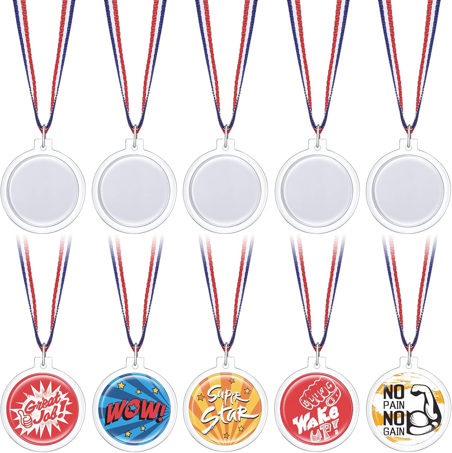 Yookeer 36 Pcs DIY Medals Design Your Own Award Medals Bulk for Kids Custom Clear Blank Make Your Own Medal Kit with Neck Ribbon for School Field Day Party Favors Winner Trophy Gymnastics Prize Gift