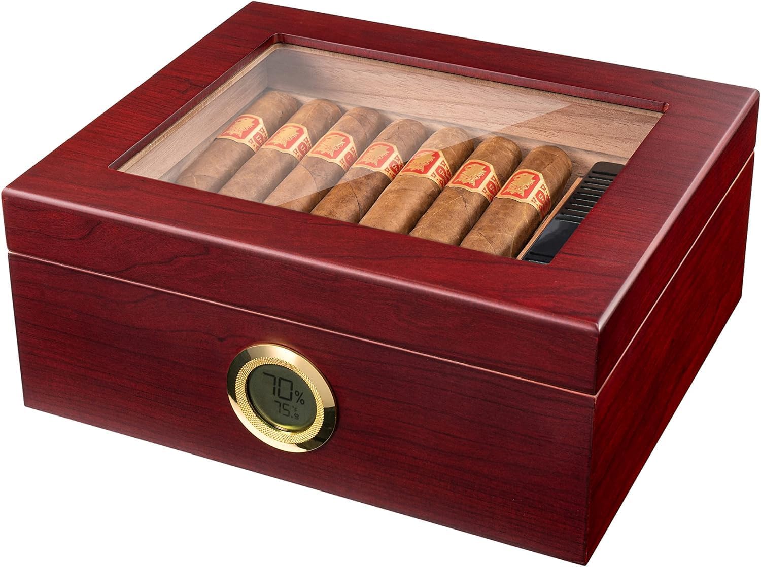 Premium Cigar Humidor for 25-50 Cigars - Elegant Humidor humidor with Hygrometer and Humidifier - Cedar Lined Cigar Box for Optimal Humidity Control (Mahogany-Digital)