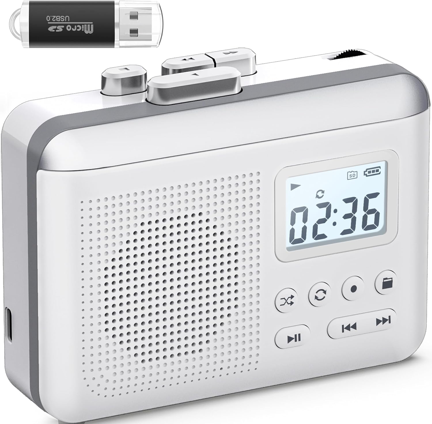 Gracioso Portable Cassette Player Recorder Converter,Cassette to MP3 via SD Card,Walkman Cassette Tape Player with 1000mah Rechargeable Battery,Built-in Microphone&Speaker,Headphone Jack,16GB SD Card