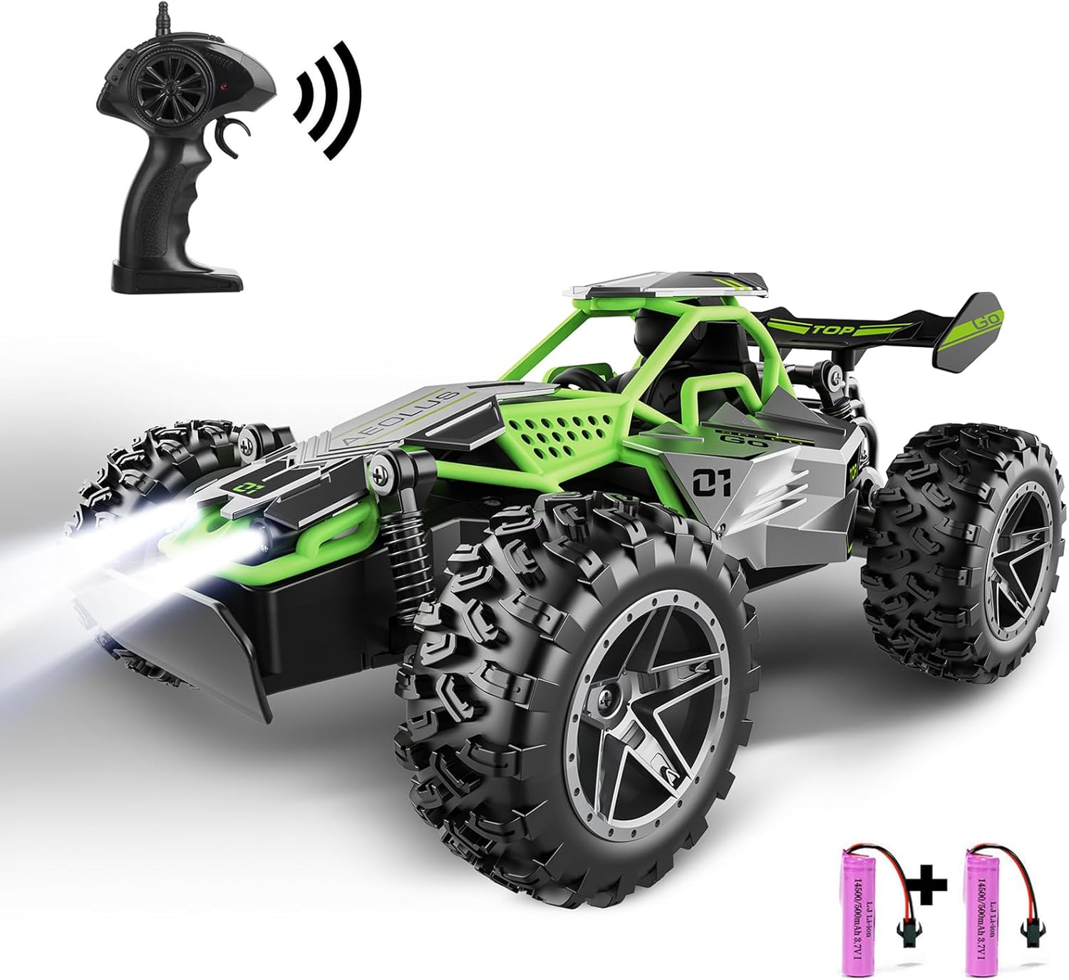SZJJX Remote Control Cars for Kids Age 3 4 5 6 7+,2.4Ghz RC Car with LED Lights,15+ KM/H High Speed RC Monster Trucks for Boys Toys,2WD Toy Car for Christmas Birthday Girls Boys Gifts Gray Green