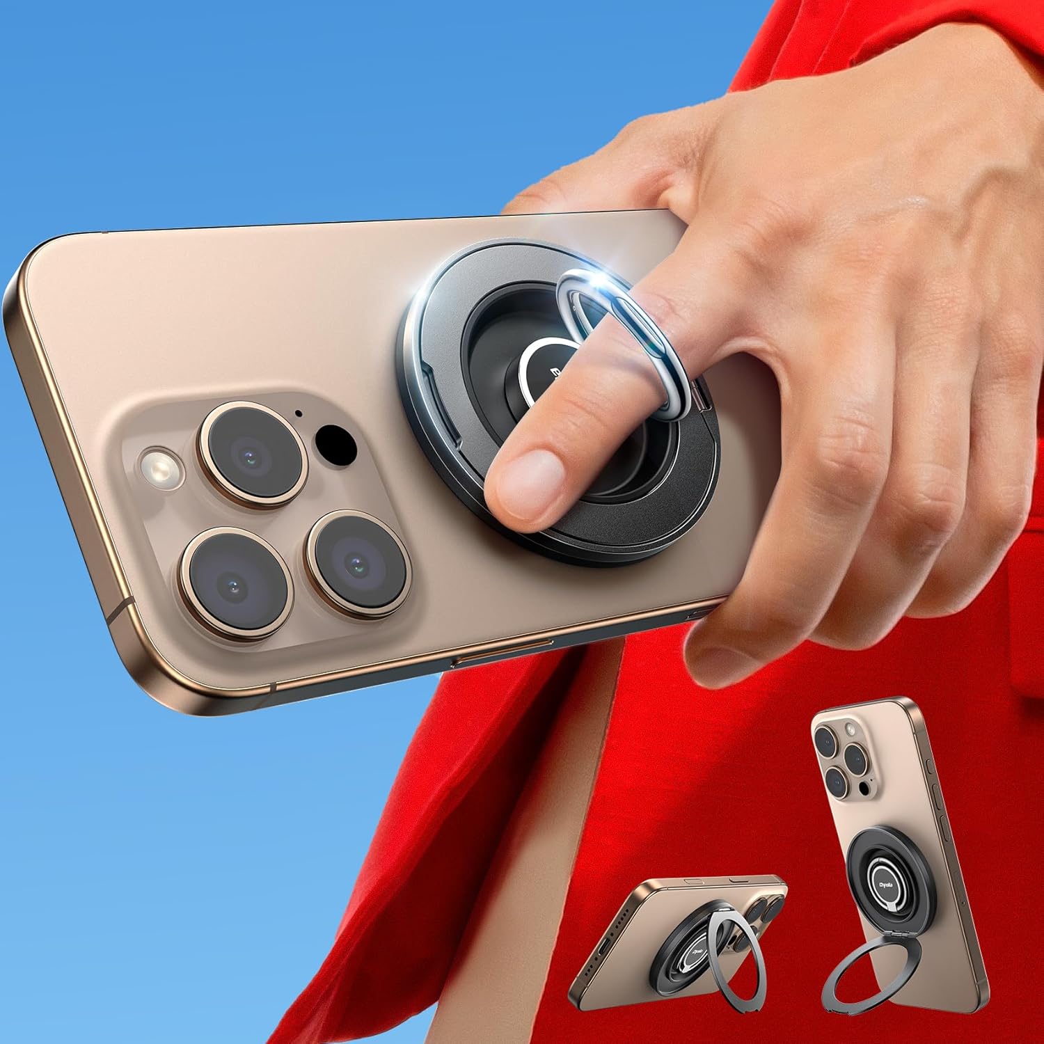 Magnetic Phone Grip Stand, Upgraded [Dual 360° Rotation Ring] Phone Ring Holder for MagSafe, Enhance Magnet Finger Kickstand for iPhone 16 15 14 13 12, Pro, Pro Max, Plus, Mag Safe Accessories