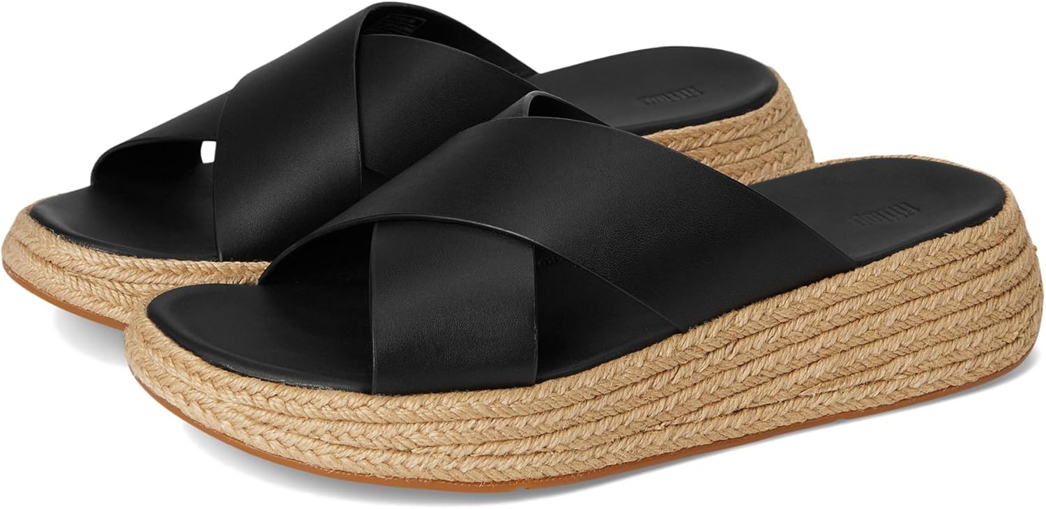 Fitflop Women's F-Mode Espadrille Leather Flatform Cross Slides Sandal