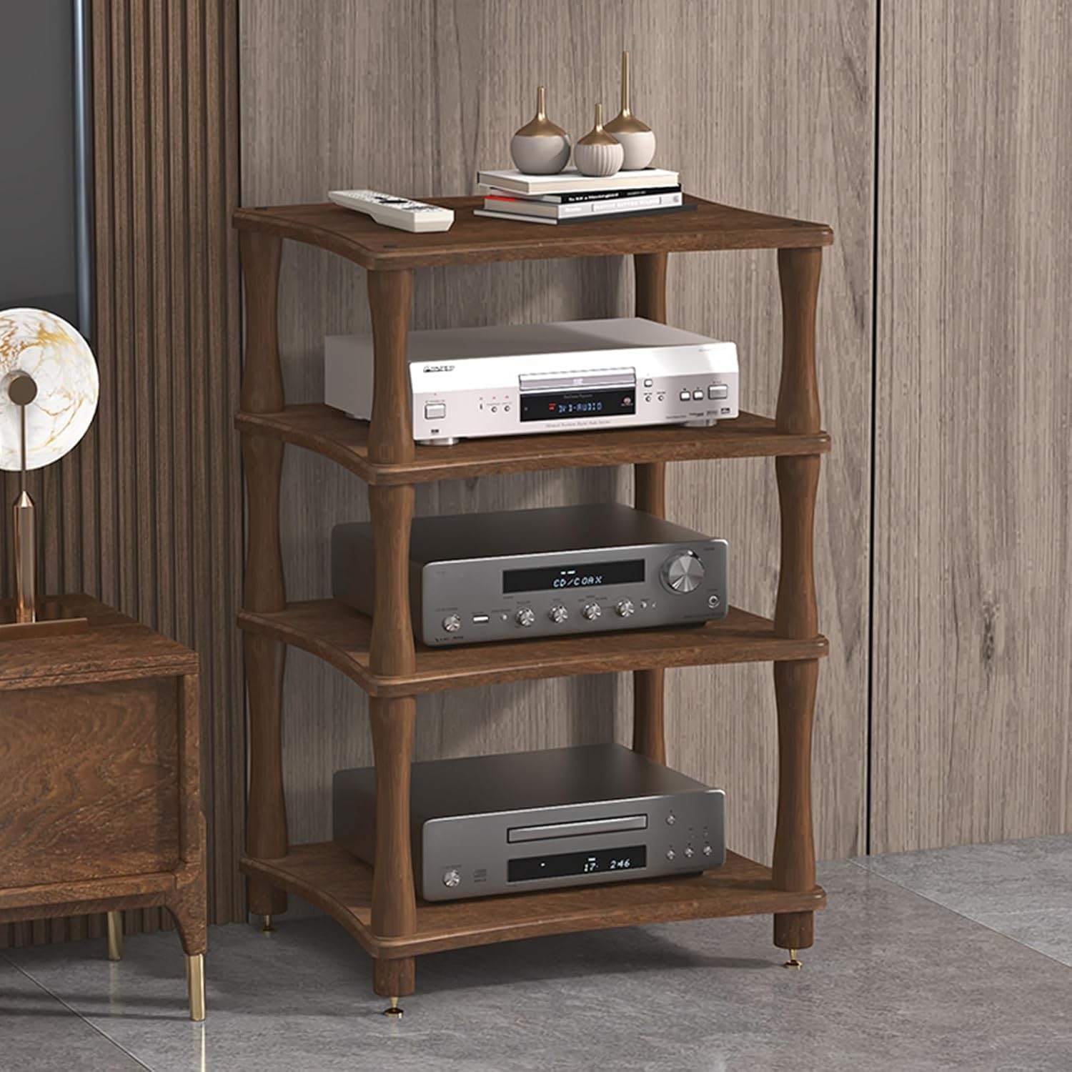 AV Media Stand - Audio Visual Shelving Cabinet for Gaming & Stereo - Stylish Multi-functional Storage Rack for Record Player and Audio Equipment
