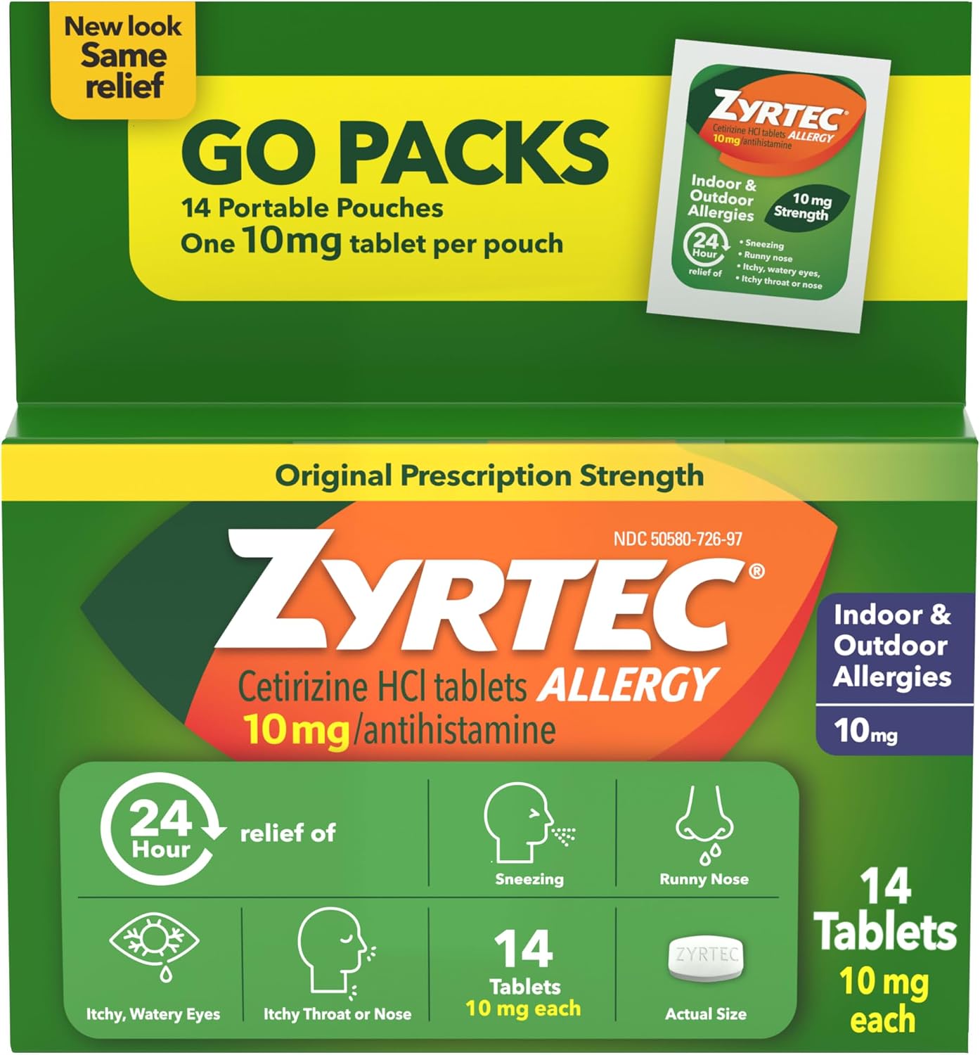 Zyrtec 24-Hour Allergy Relief Tablets, 10 mg Cetirizine HCl, 14 x 1 ct