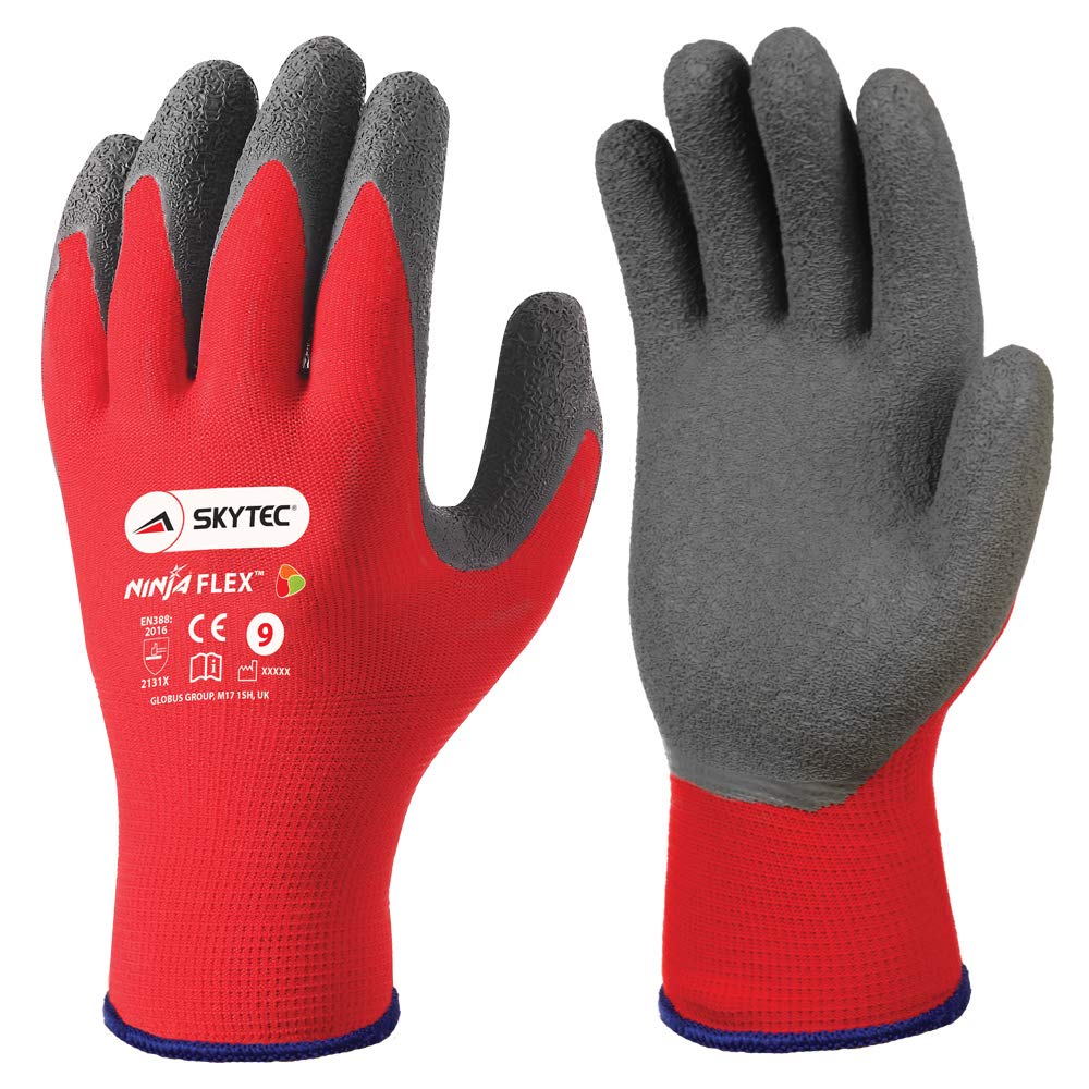 Skytec Ninja Flex Pack of 1 Safety Work Gloves – Lightweight Red Nylon Gloves with Secure Grip Ideal for Heavy-Duty Work (Large)