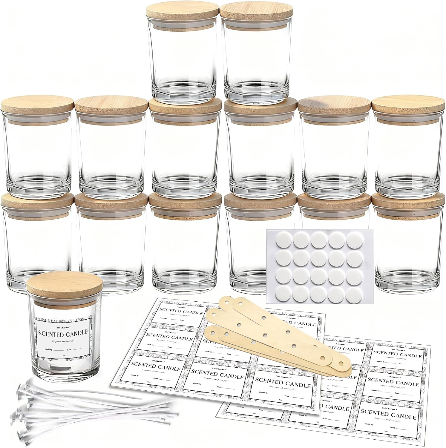 15 Pack 7oz Clear Glass Jars with Lids - Airtight Empty Candle Making Containers, Bulk Spice Jars, Food Storage Containers for Spices, Powder, DIY Crafts, Honey, Wedding Favors
