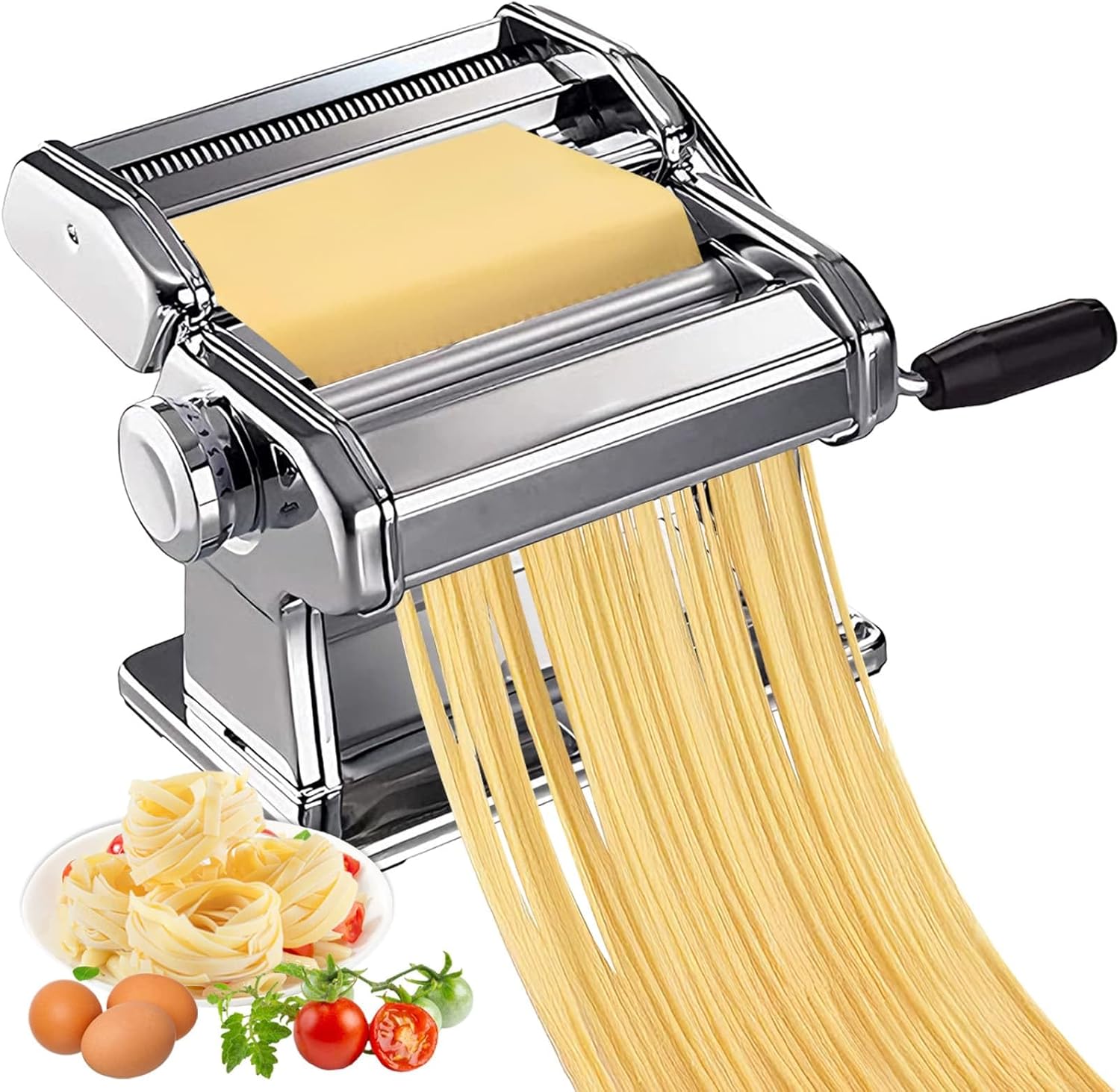 Manual Pasta Maker Machine Adjustable Thickness Settings, 3 in 1 Stainless Steel Pasta Machine (9 Thickness Settings and 2 Fineness) Perfect for Spaghetti, Fettuccini, Lasagna, or Dumpling Skins