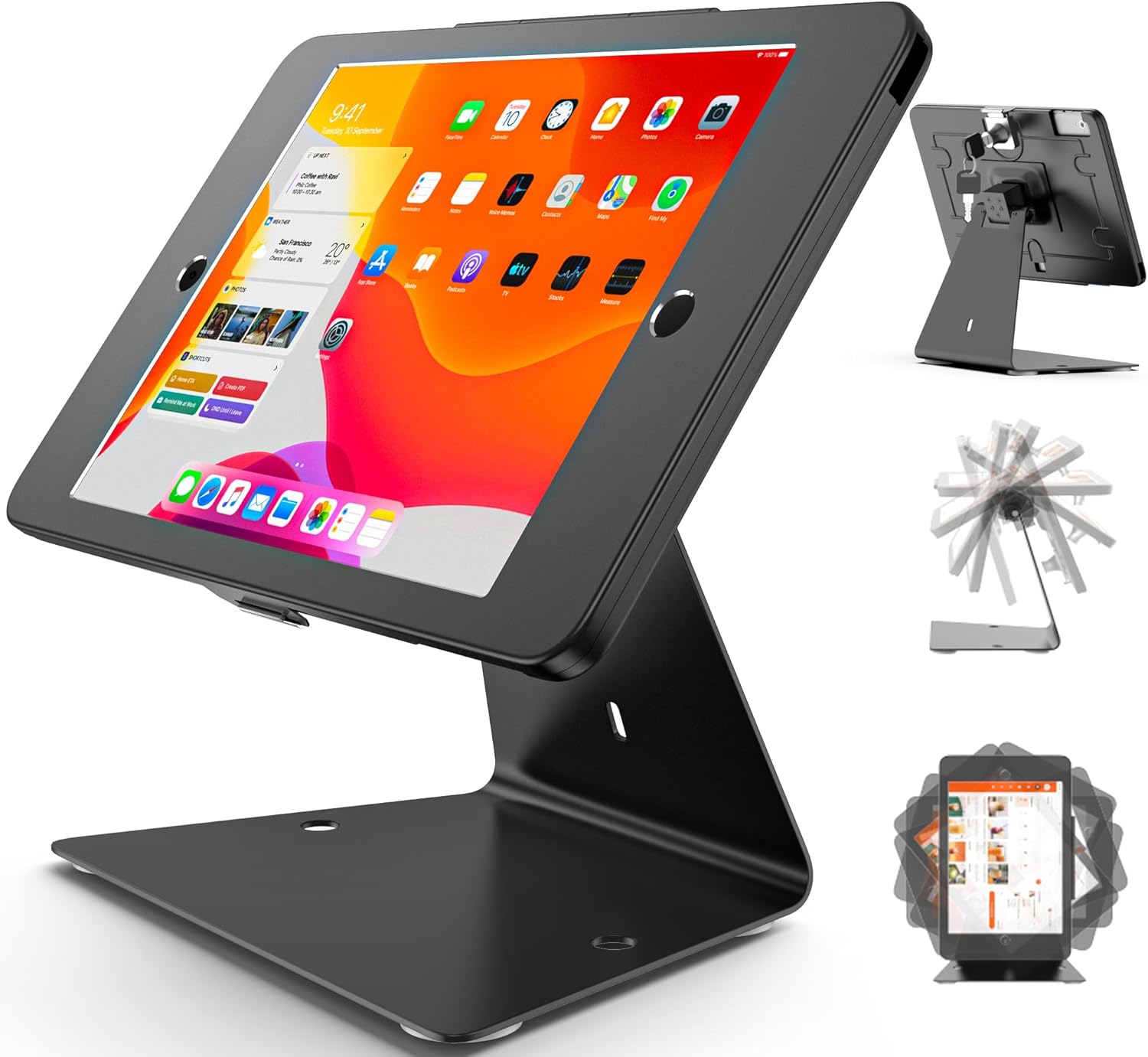 Anti-Theft iPad Kiosk Stand, Aluminum Lightweight Secure Stand, 360 Swivel Lockable Holder - Compatible with iPad 10.2" (2021, 2020, 2019 Gen)