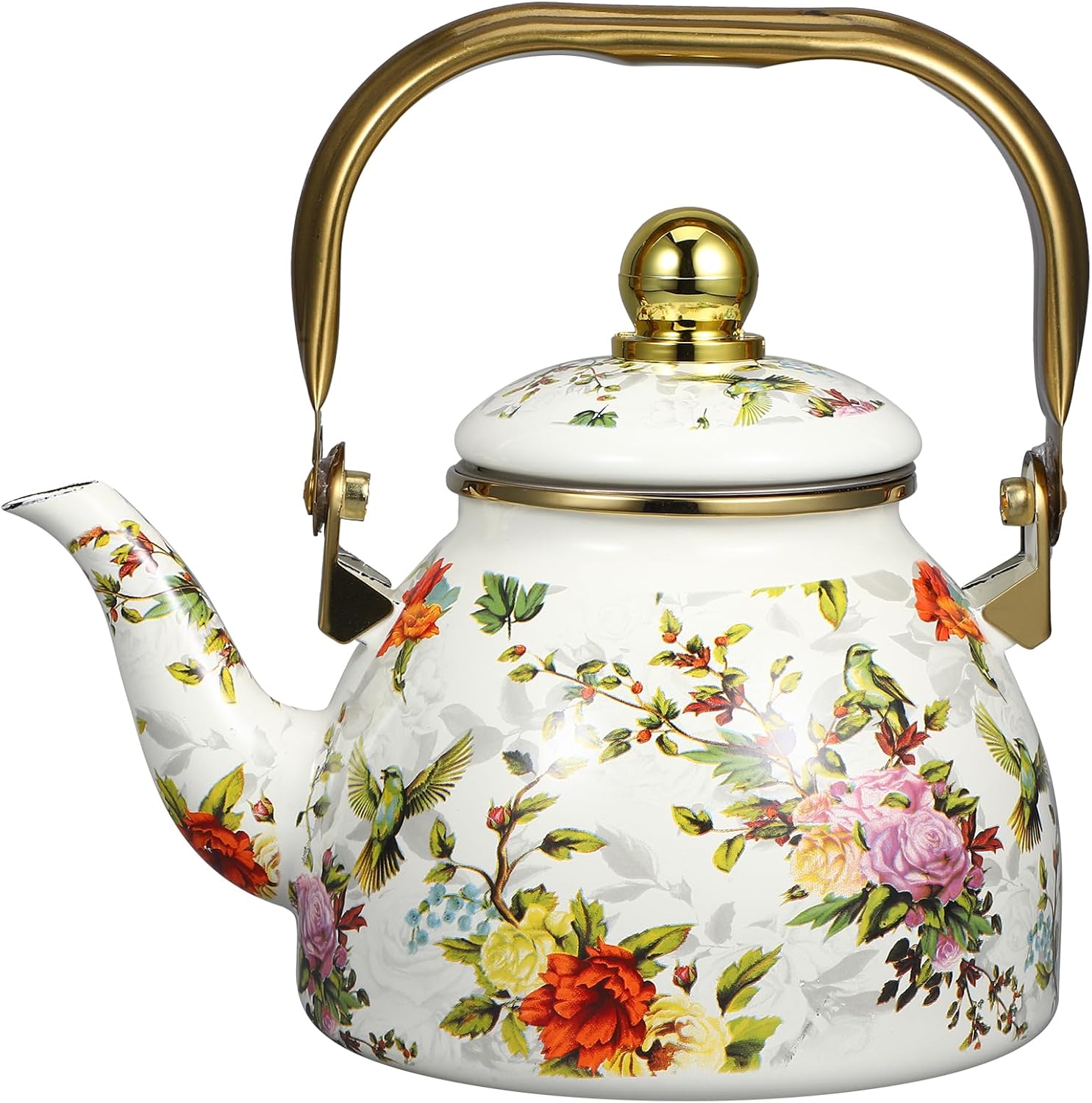 Luxshiny Enamel Tea Kettle: Retro Gas Teapot Water Heating Teapot Coffee Pot Water Boiling Kettle with Strainer for Stovetop Home Kitchen Housewarming - 1L