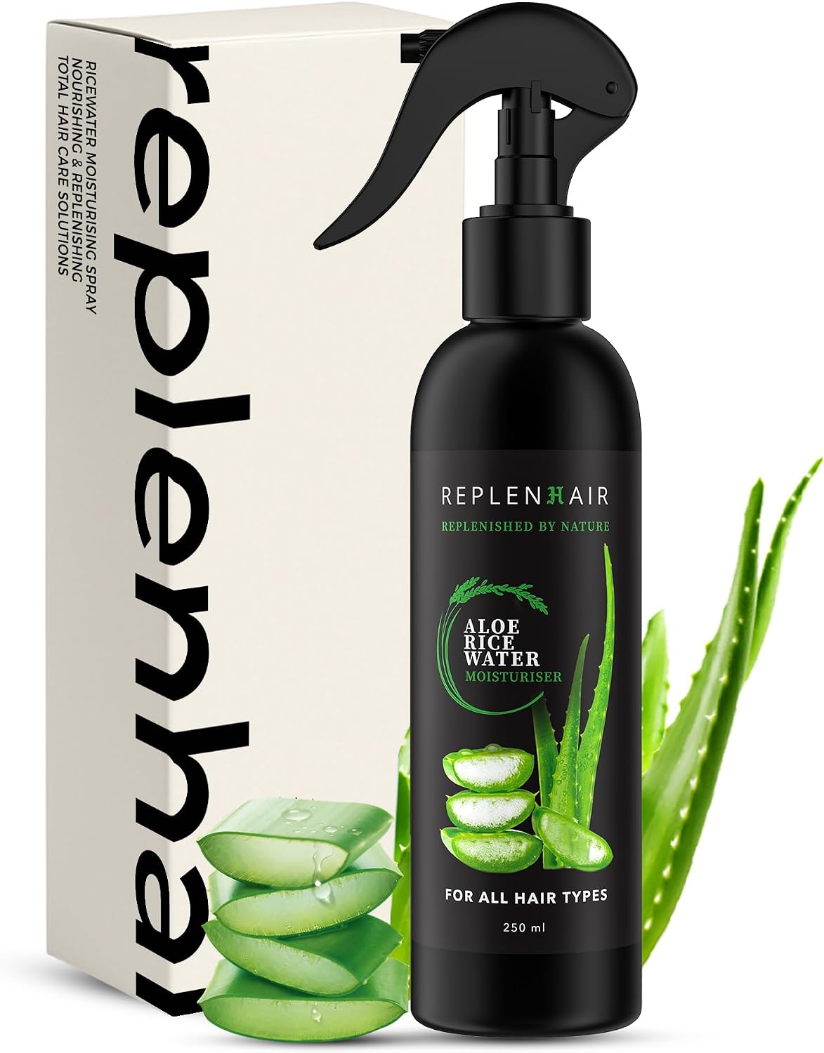 Rice Water Aloe Vera Hair Growth Spray – Leave-In Conditioner for Thicker, Longer Hair – Reduces Hair Fall – 12H Hydration, 100% Natural & Organic Hydrating Mist - 250ml