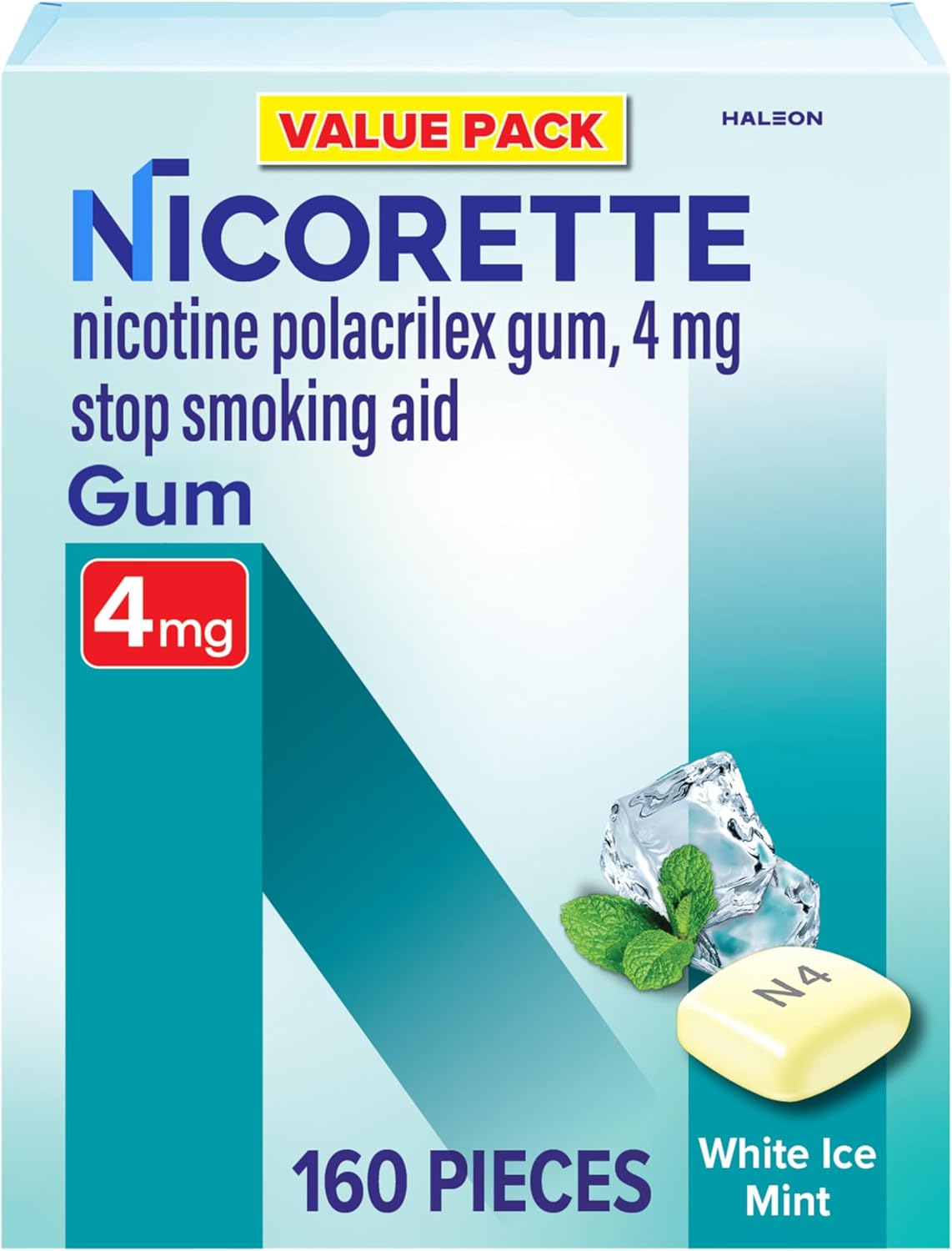 Nicorette 4mg Nicotine Gum to Quit Smoking - White Ice Mint Flavored Stop Smoking Aid, 160 Count