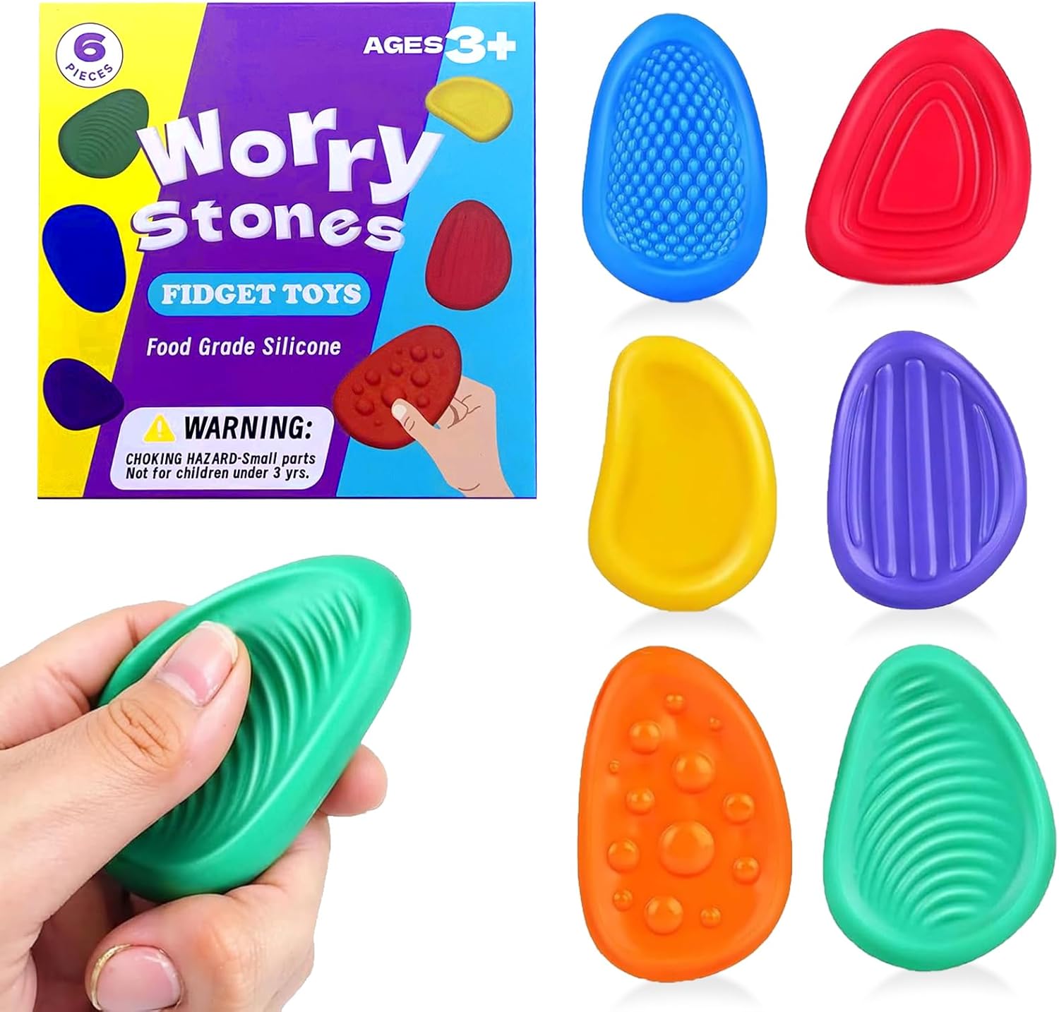 6 Pcs Sensory Stone, Fidget Toys for Kids Adults,Worry Stone Fidget, Sensory Toys for Autism, Fidget Stress Toys for Anxiety Relief