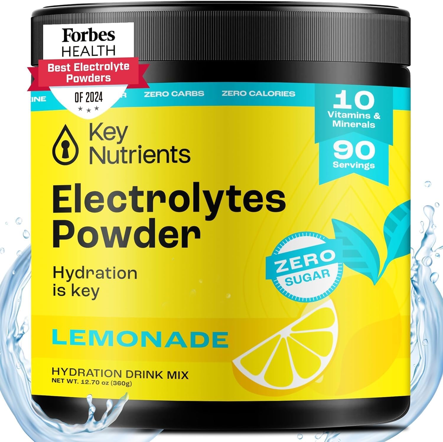 KEY NUTRIENTS Multivitamin Electrolytes Powder No Sugar - Refreshing Lemonade Electrolyte Powder - Sodium & Energy Supplement - Hydration Powder - No Calories - 90 Servings - Made in USA