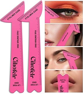Cilrofelr 2 Pcs 4 in1 Eyeliner Stencils for Hooded Eyes, Reusable Eyeliner Stencils Tool for Beginners, Multi-Purpose Makeup Tool for Winged Eyeliner, Defined Eyebrow, Face Contour and Lip Line - Pink