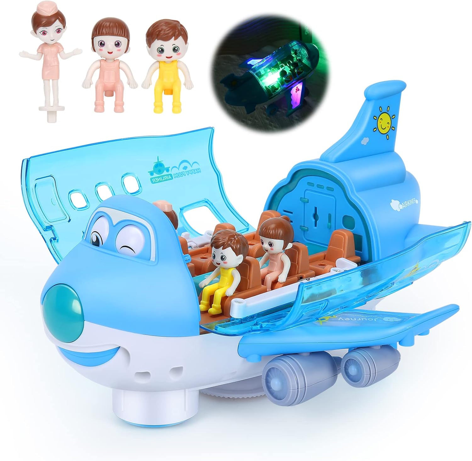 Finetoknow Aeroplane Toys, Electric Toy Plane, Gifts for Boys Girls, Children Stunt Plane Toy with Light & Music Effects, Passenger Airplane Simulation Model 360° Rotating (Blue)