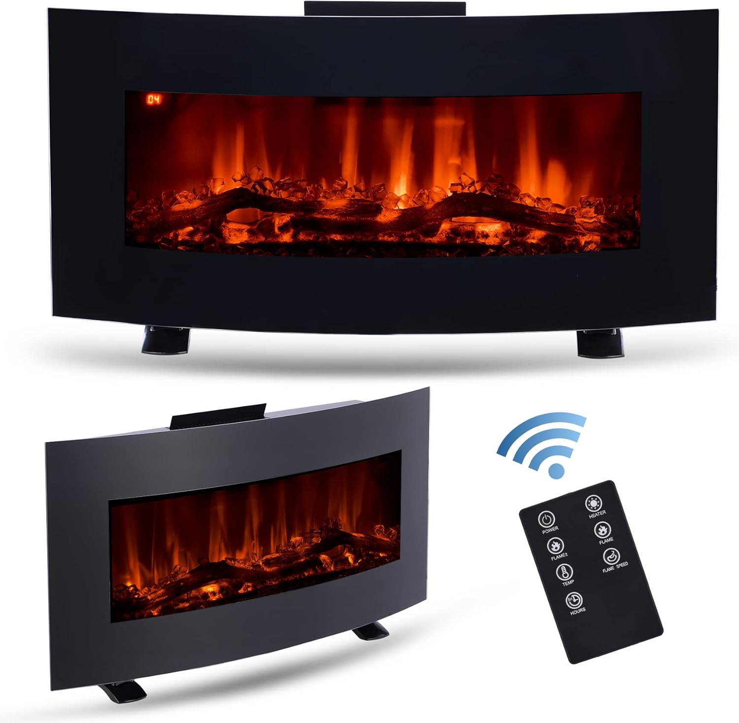 CO-Z 85cm Wall Mounted or Freestanding Electric Fireplace | 900W and 1800W Electric Fire with Thermostat, 10 Flame Effects, Log Display, and Remote Control for Bedroom Living Room