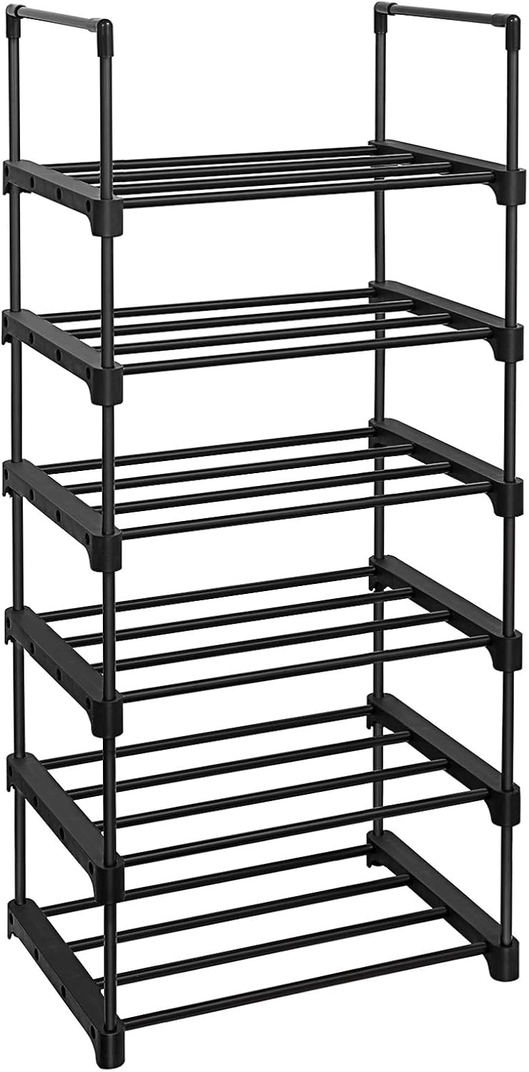 SONGMICS 6-Tier Shoe Rack, Shoe Storage Organiser, Metal Storage Rack, Fits 12 to 18 Pairs of Shoes, Stackable Shoe Shelf, for Hallway, Living Room, Bedroom, 45 x 30 x 106 cm, Black LSA23BK