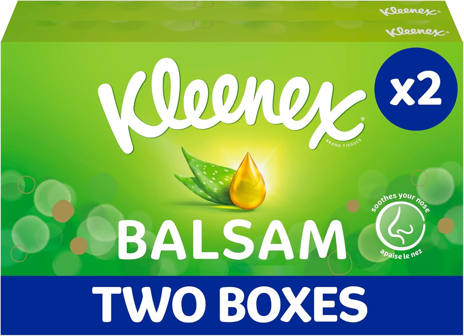 Kleenex Balsam Facial Tissues - Pack of 2 Tissue Boxes - BalmCare with Aloe Vera, Vitamin E and Calendula