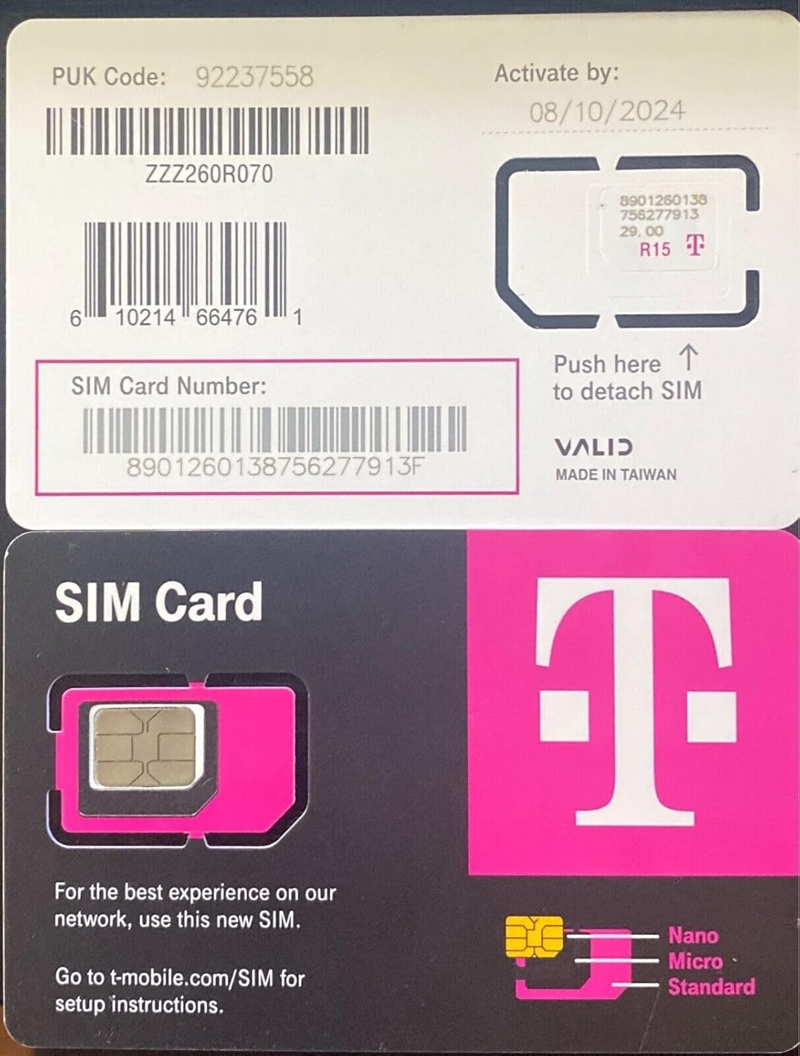 T-Mobile SIM Card R15 5G 4G LTE TMobile Triple Cut Nano Micro 3 in 1 Ultimate TMO Starter Pack with Simbros Simkey to Remove The sim Tray on Any Device!
