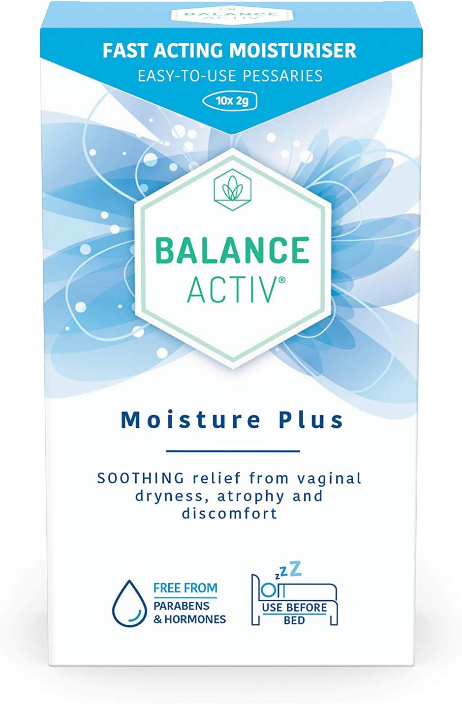 Balance Activ Menopause Moisture Pessaries, Vaginal Moisturiser, Fast, Long-Lasting Relief from Vaginal Dryness and Discomfort, Vaginal Dryness Treatment for Women, 10 Easy to Use Pessaries