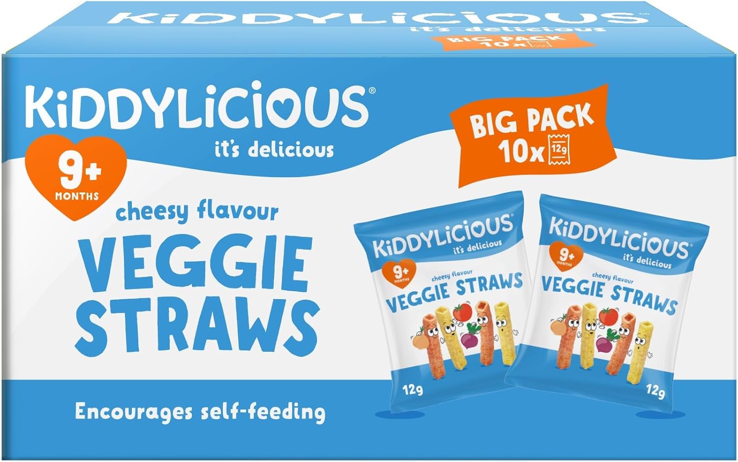 Kiddylicious Cheesy Veggie Straws Box - Delicious Snacks for Kids - Suitable for 9+ Months - 10 Packs