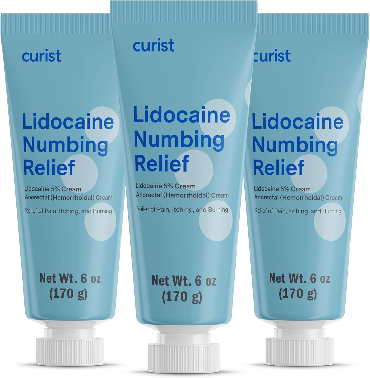 Curist 5% Lidocaine Cream Topical Pain Relief - 6 oz (170 g) XL Tube - Numb Quickly & Effectively with 5% Lidocaine Numbing Cream - (3 Pack - 6 oz Tube)