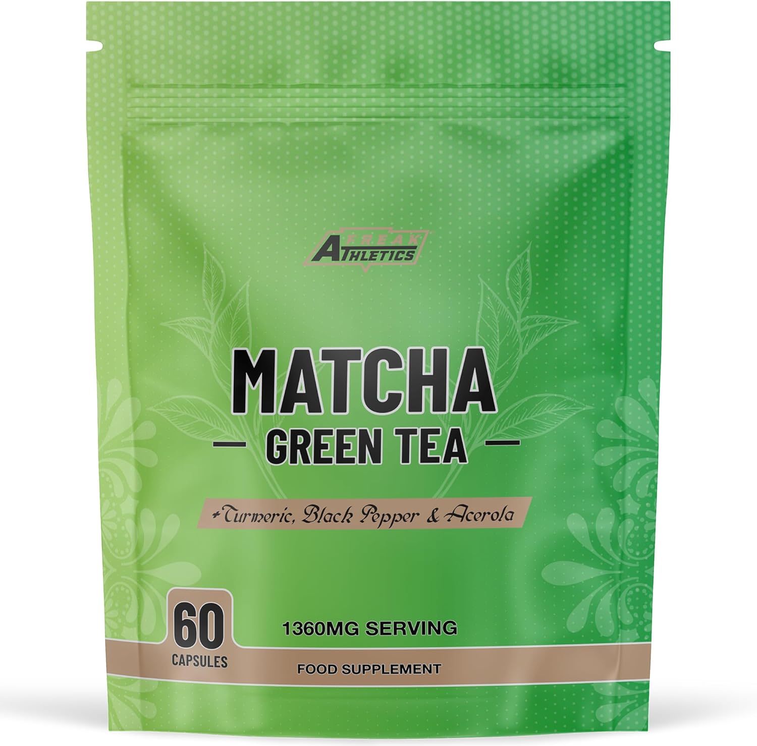 Matcha Green Tea 60 Capsules - Matcha Green Tea Tablets - Boosted with Turmeric, Acerola Cherry & Black Pepper