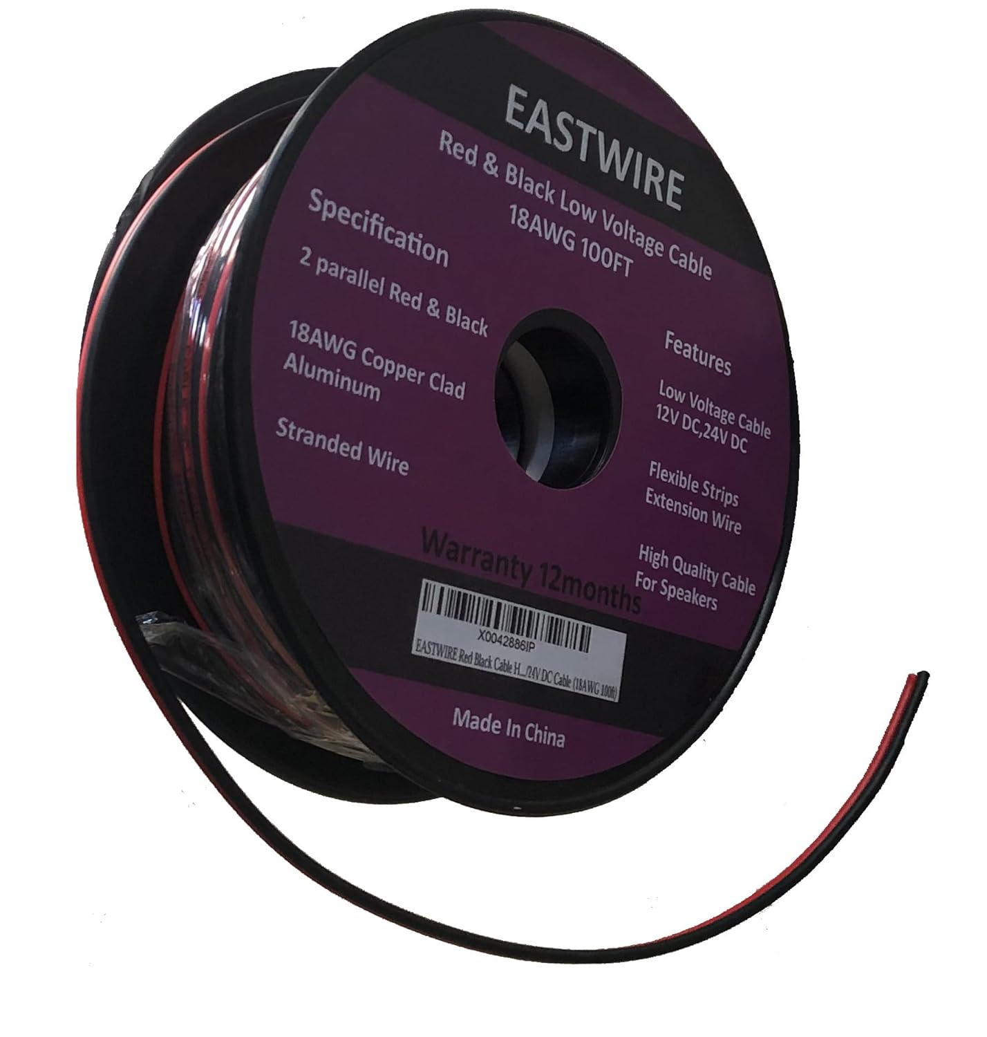 18AWG 100ft Red Black Cable Hookup Electrical Wire, 2 Conductors Flexible Parallel Zip Wire LED Strips Extension Cord Copper clad Aluminum Wire 12V/24V DC Cable